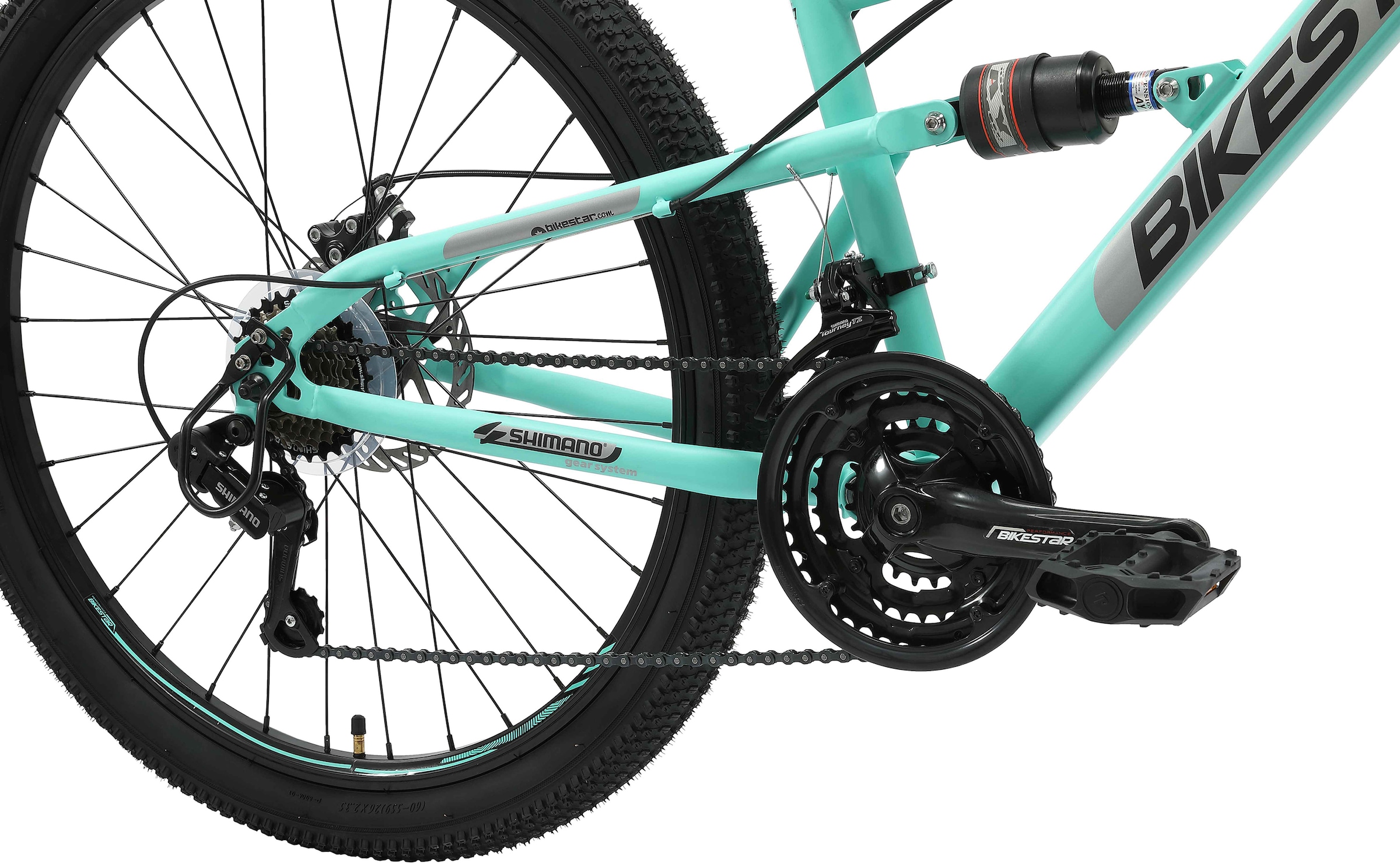 Bikestar Mountainbike, 21 Gang, Shimano, RD-TY300 Schaltwerk, Kettenschaltung, für Damen und Herren, Kettenschaltung