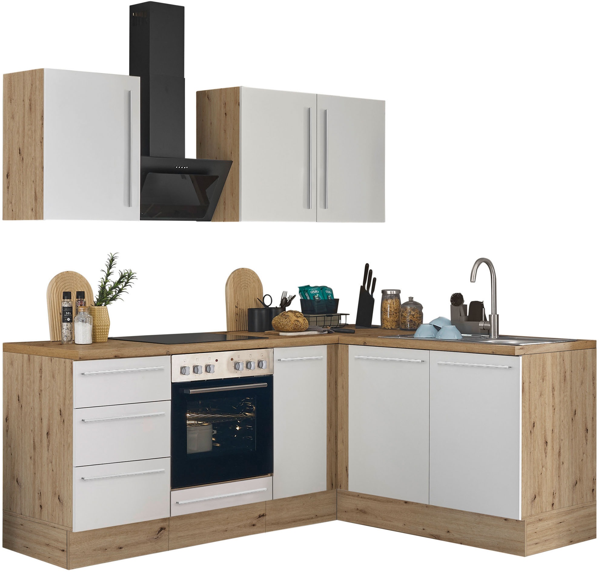 KOCHSTATION Winkelküche »Florida, Stellbreite 210x165 cm«, wahlweise mit E-Geräten, mit Softclose für Türen und Schubkästen