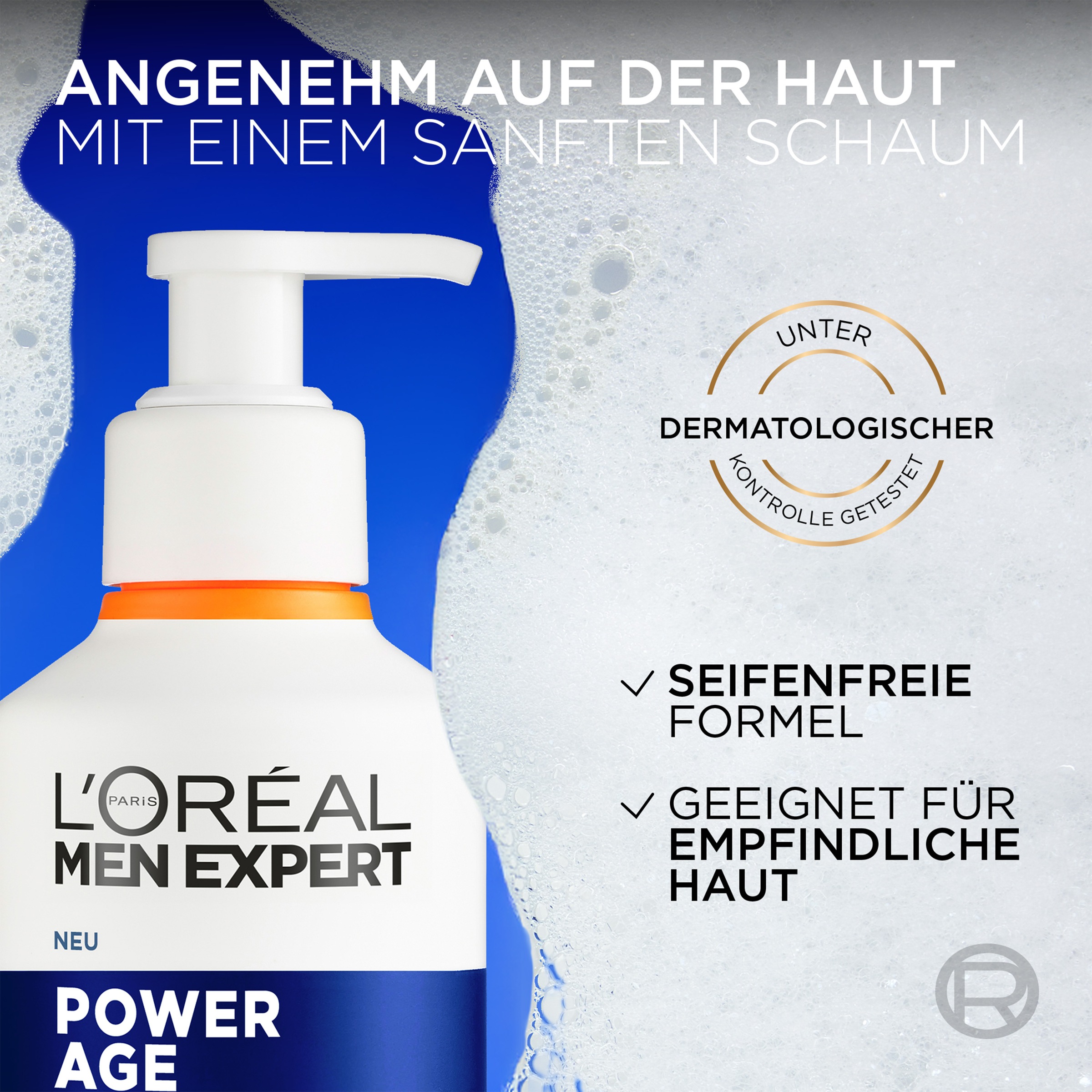 L'ORÉAL PARIS MEN EXPERT Gesichts-Reinigungscreme »POWER AGE FEUCHTIGKEITSSPENDENDES REINIGUNGSGEL« mit hydratisierender Hyaluronsäure und nährendem Vitamin B5