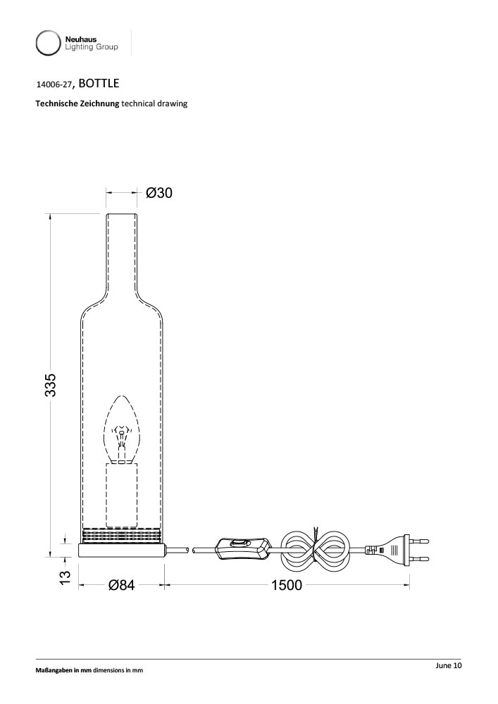 JUST LIGHT LED Tischleuchte »BOTTLE« E14 1 Stk. Schalter, Schnurschalter, Exklusive E14