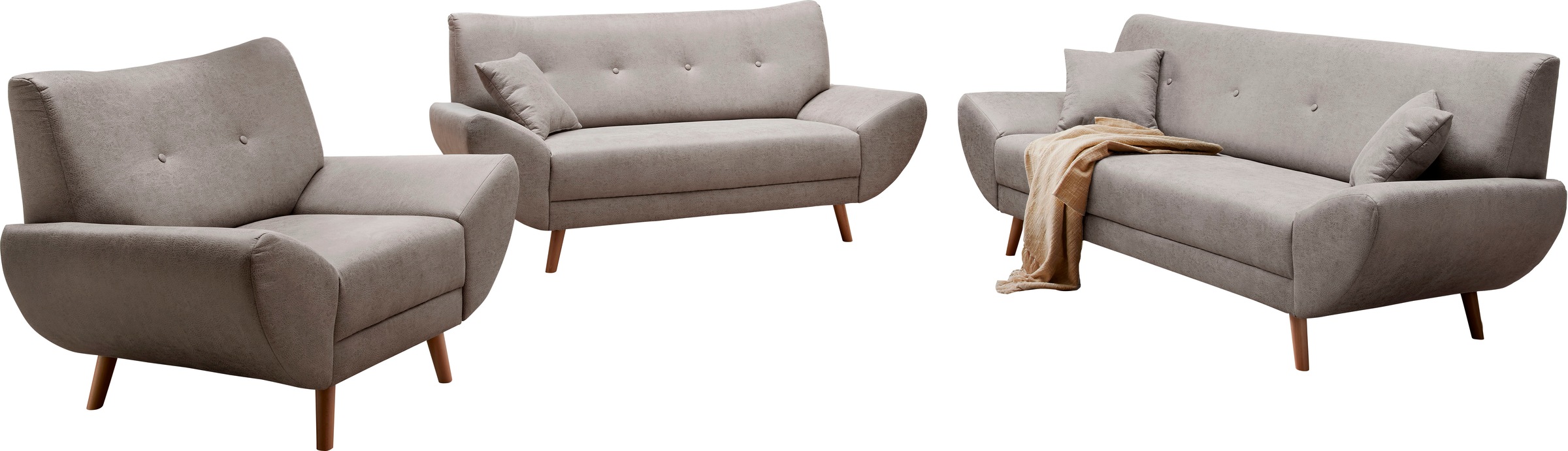 Home affaire Polstergarnitur »Basta« 3 Stk. tlg. Komfortable Wellenunterfed günstig online kaufen