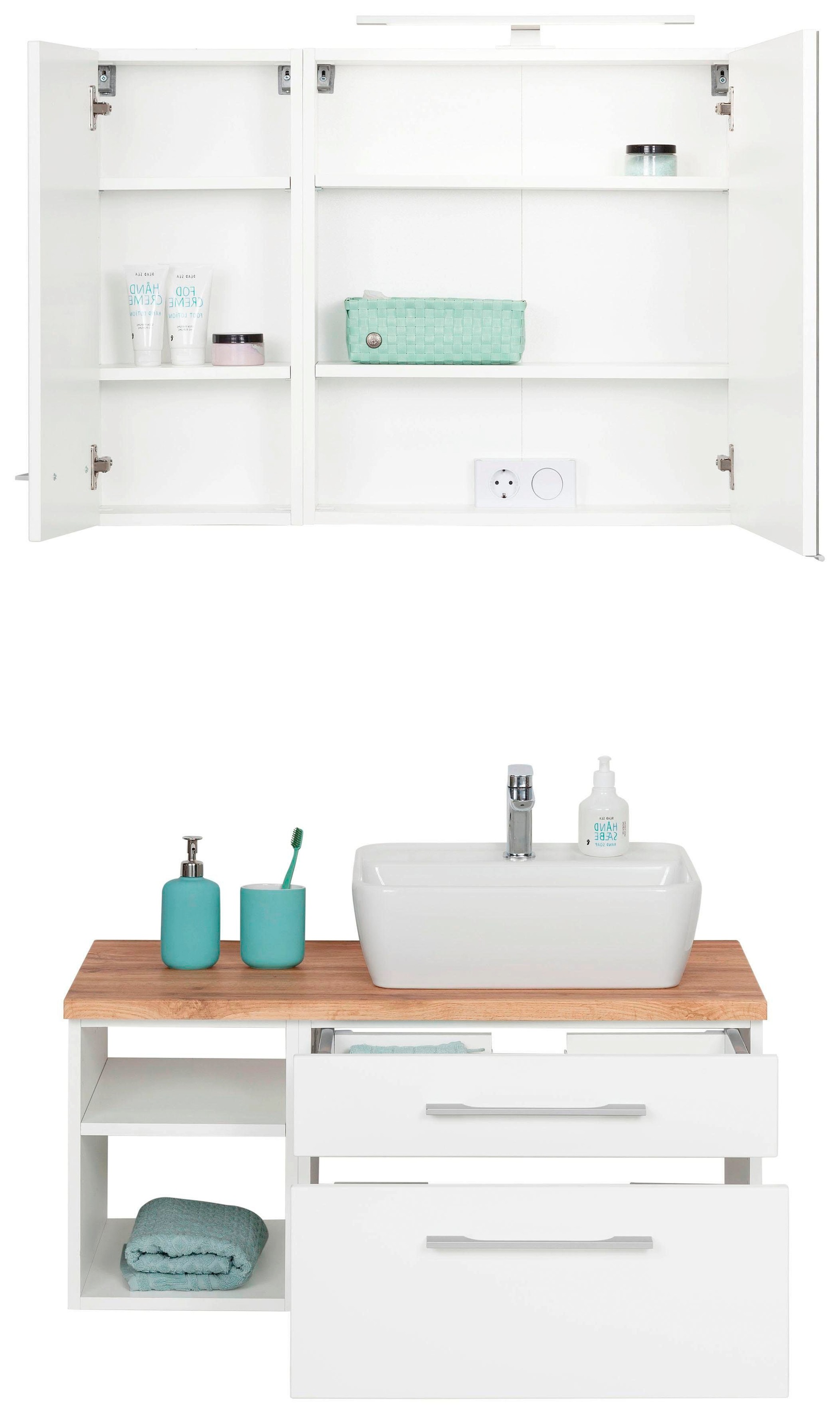 welltime Badmöbel-Set »Davos« 3 Stk. tlg. Spiegelschrank mit extra Regal günstig online kaufen