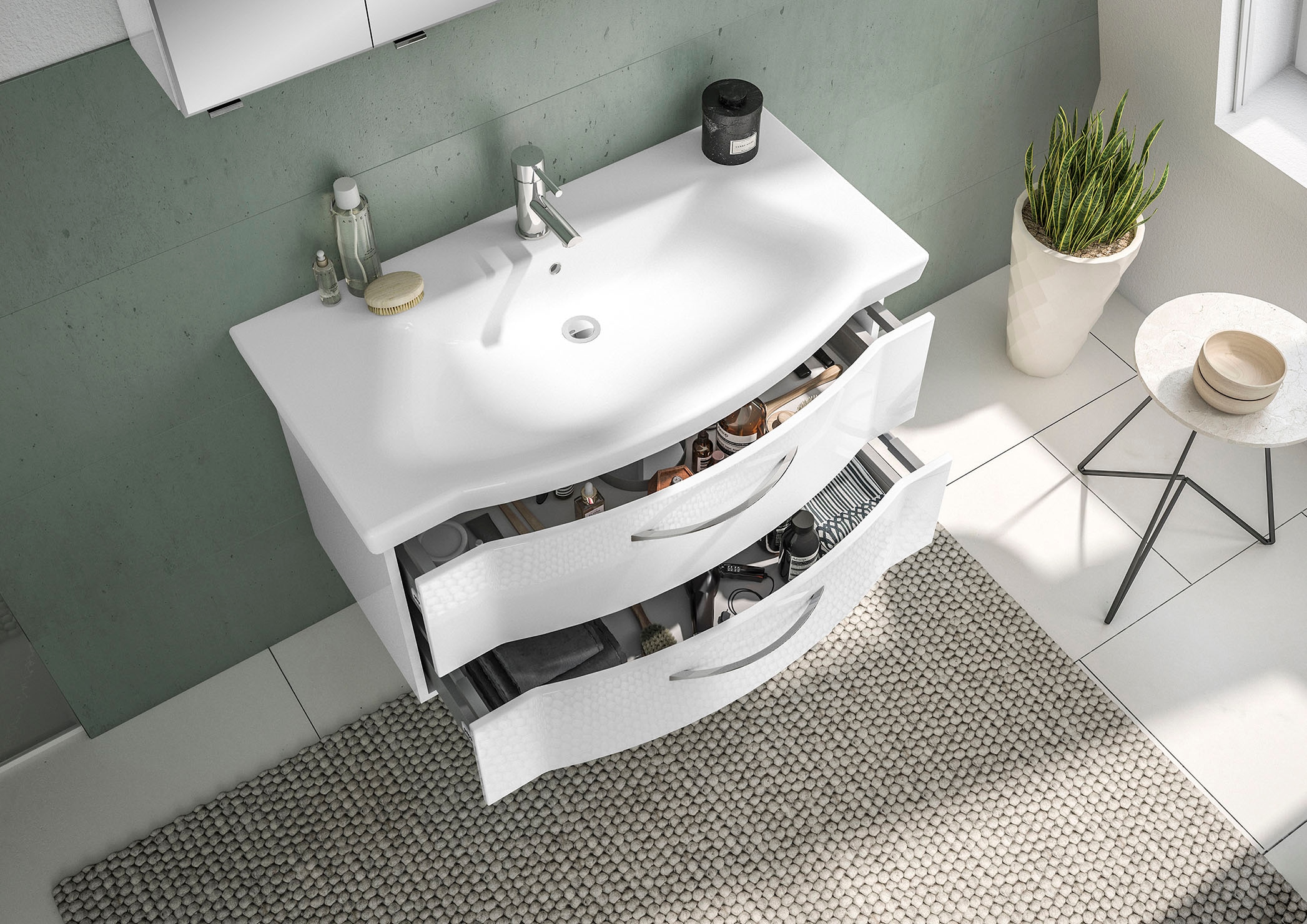 Saphir Badmöbel-Set »6005 Sprint 2-teilig, Keramik-Waschtisch mit LED-Spiegelschrank«, (2 St.), Waschplatz 98 cm breit, inkl. Türdämpfer, 3 Türen, 2 Schubladen