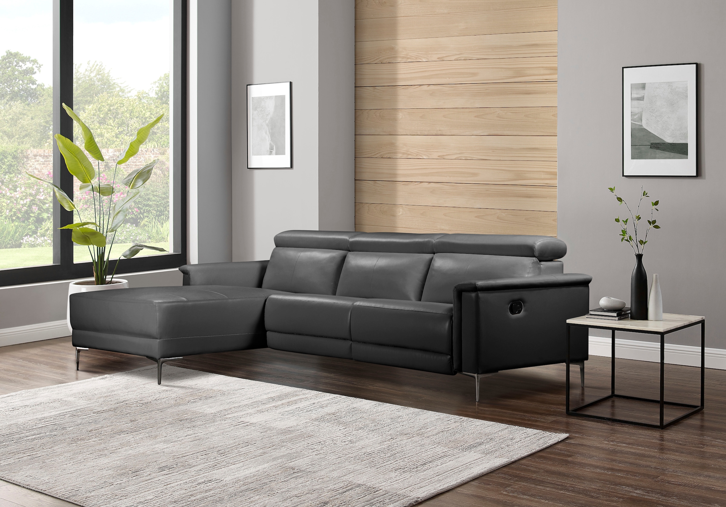 OTTO home Ecksofa »LUND, Naturleder, L-Form, 261cm, man./elektr. Relaxfunktion (USB-A)« und Kopfteilverstellung