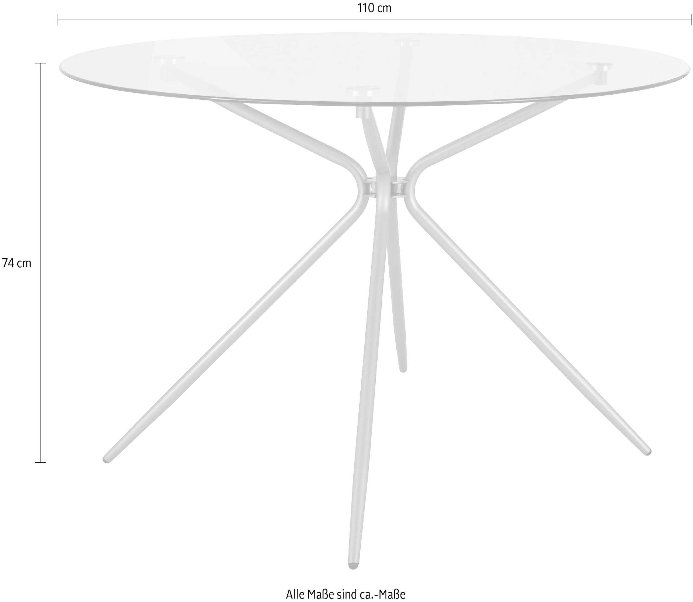 INOSIGN Glastisch »Silvi, TOPSELLER!«, (Esstisch, Glastisch, Küchentisch), rund, Ø 110 cm, Metallgestell in messingfarben