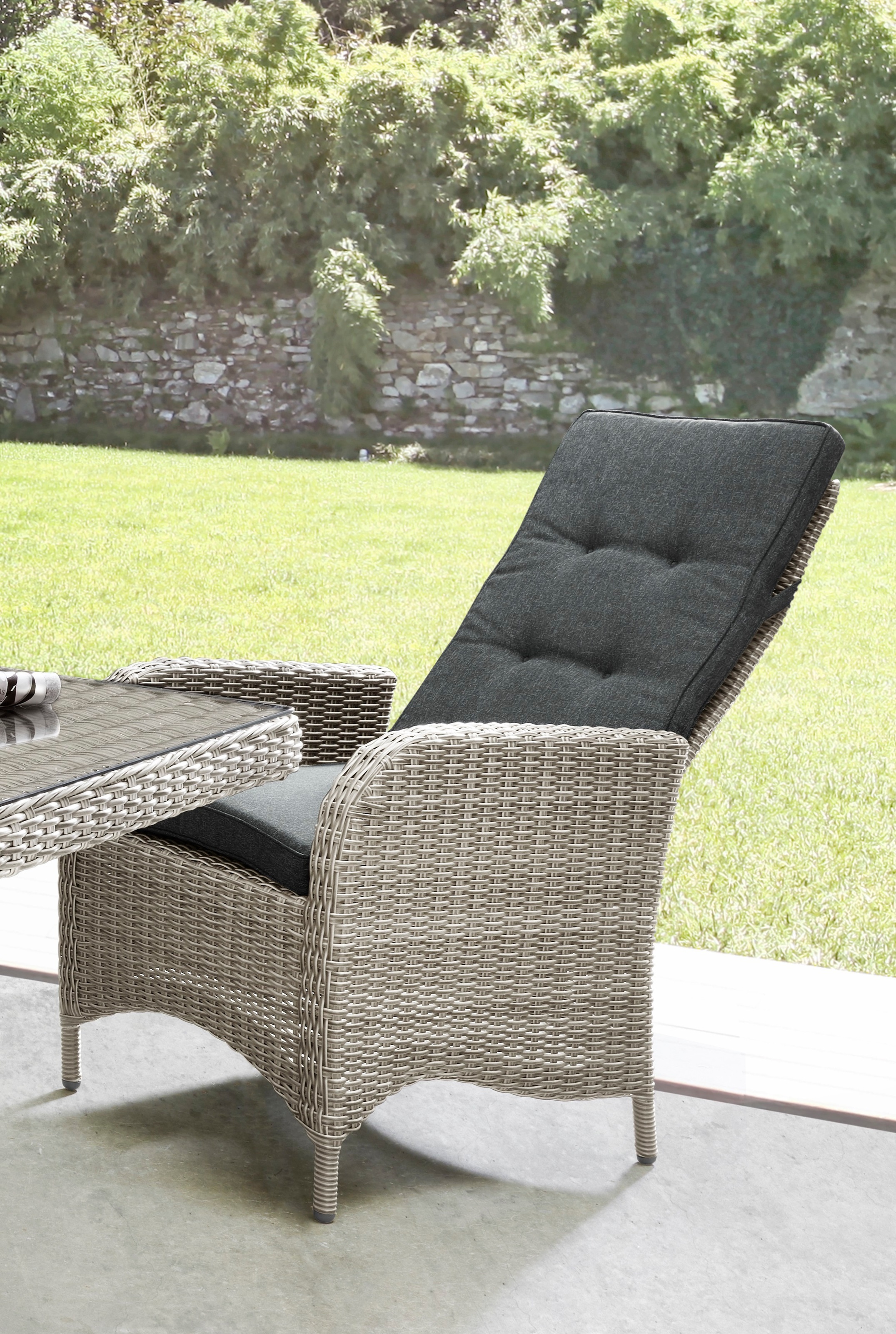 Destiny Garten-Essgruppe »PALMA LUNA«, (9 tlg., 4x Hochlehner, 1x Tisch, inkl. Auflagen), Aluminium, Polyrattan