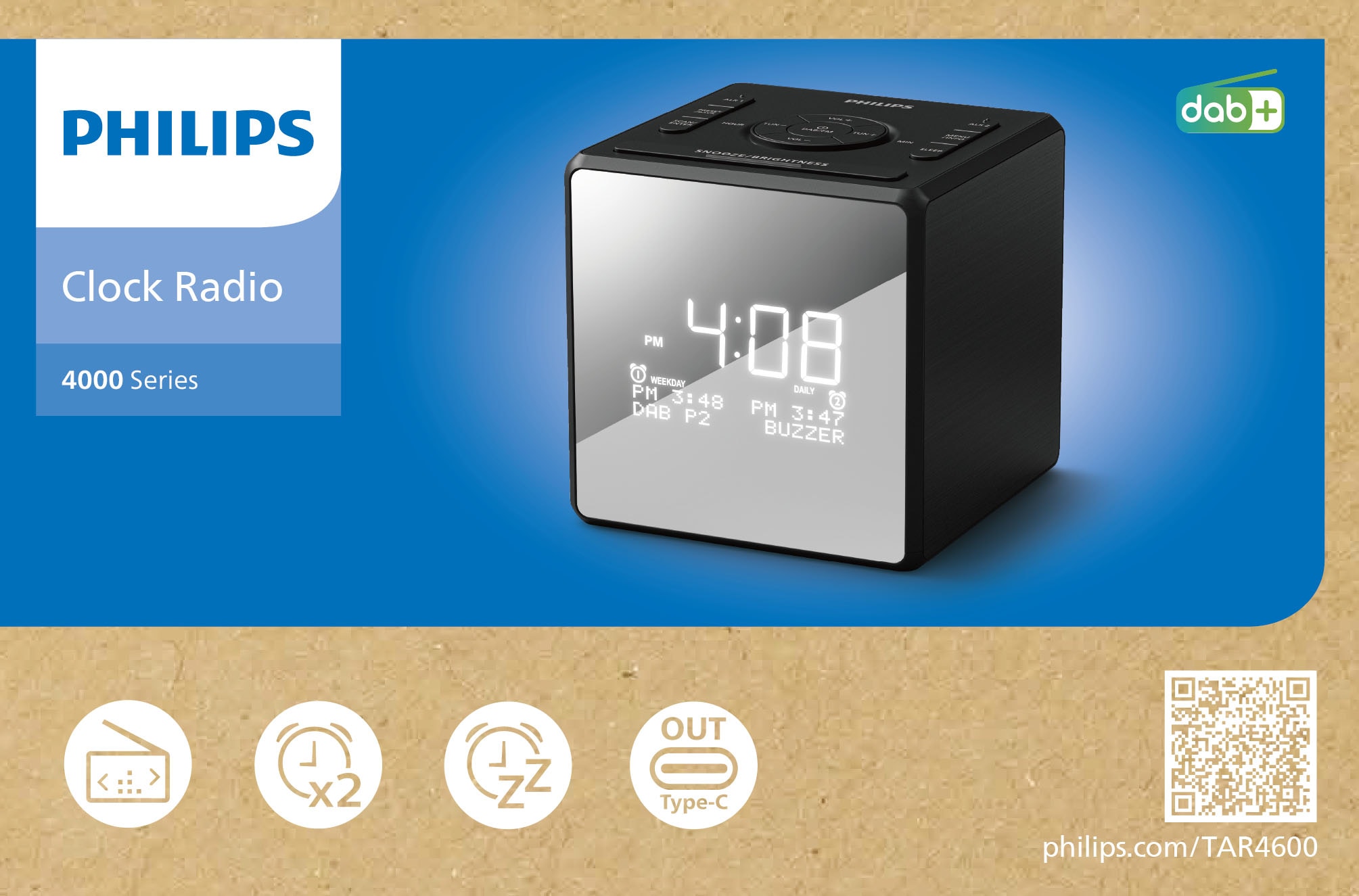 Philips Uhrenradio »TAR4600«, (UKW mit RDS-Digitalradio (DAB+) 1,4 W)