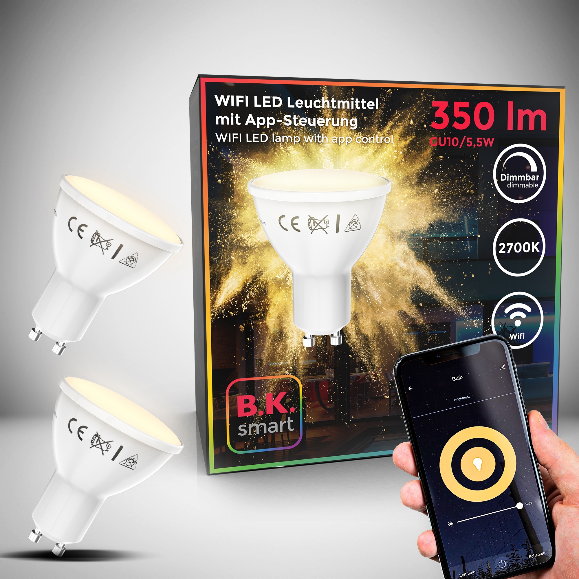 B.K.Licht LED-Leuchtmittel GU10 2 Stk. Warmweiß Smart Home LED-Lampe, RGB, günstig online kaufen