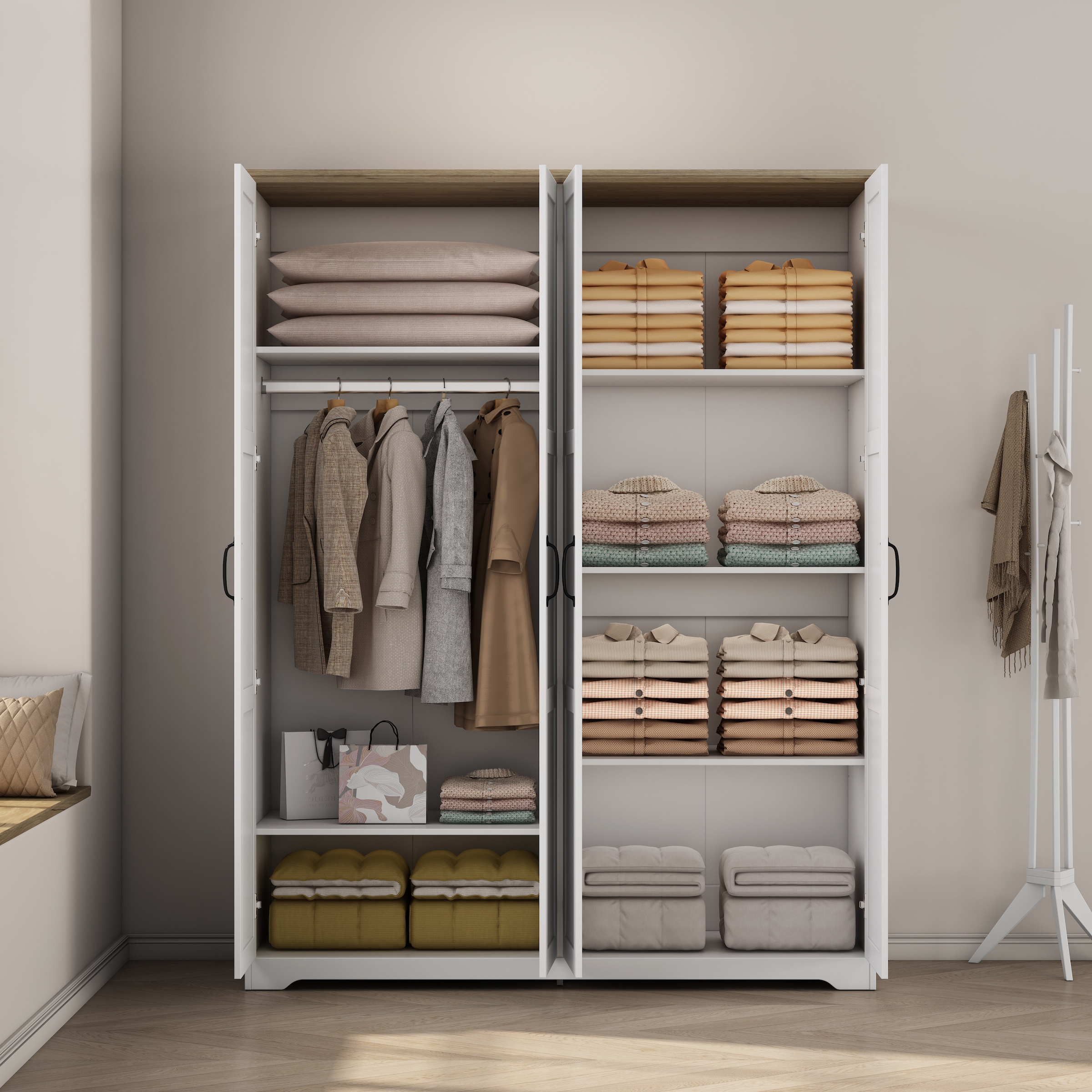 OTTO home Kleiderschrank »Emmilia Schrank Schlafzimmerschrank im Landhaus Design« Mit vielen Einlegeböden und Softclose Türen,  Landhaus Schrank mit  4 Türen Breite 151,1cm Höhe 2m