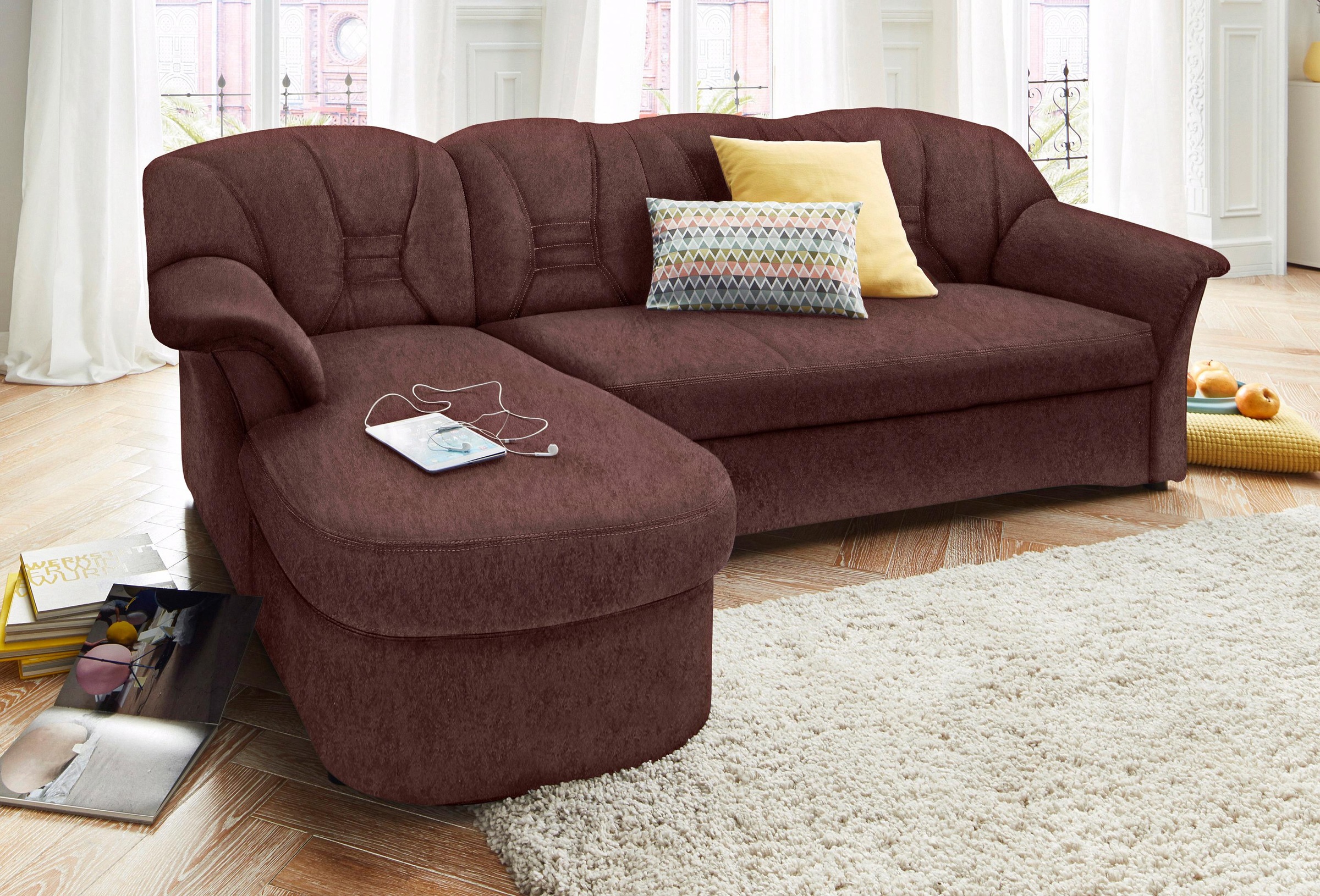 DOMO collection Ecksofa »Elva, zeitlose Formensprache, elegante Rückenstepp günstig online kaufen