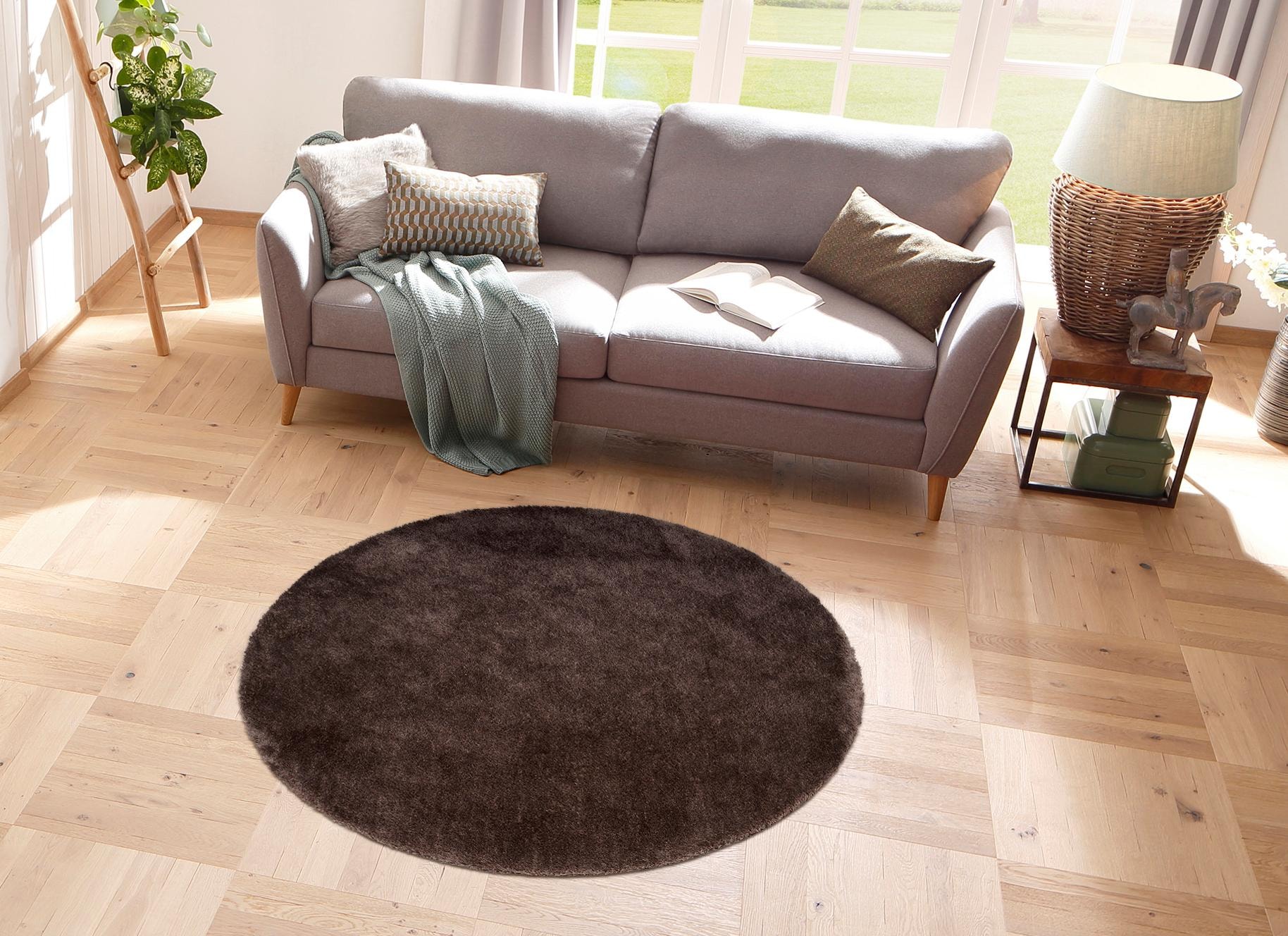 my home Teppich »Desner«, rund, 38 mm Höhe, Microfaser, Hochflor Teppiche, Wohnzimmer, Schlafzimmer, Kinderzimmer