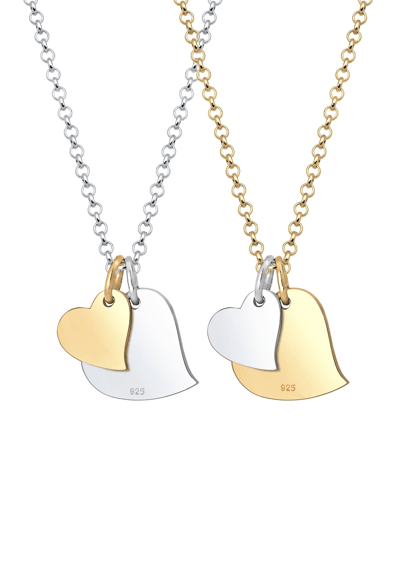 Elli Ketten-Set »Mutter Tochter Bi-Color Herzen Matt 925 Silber«