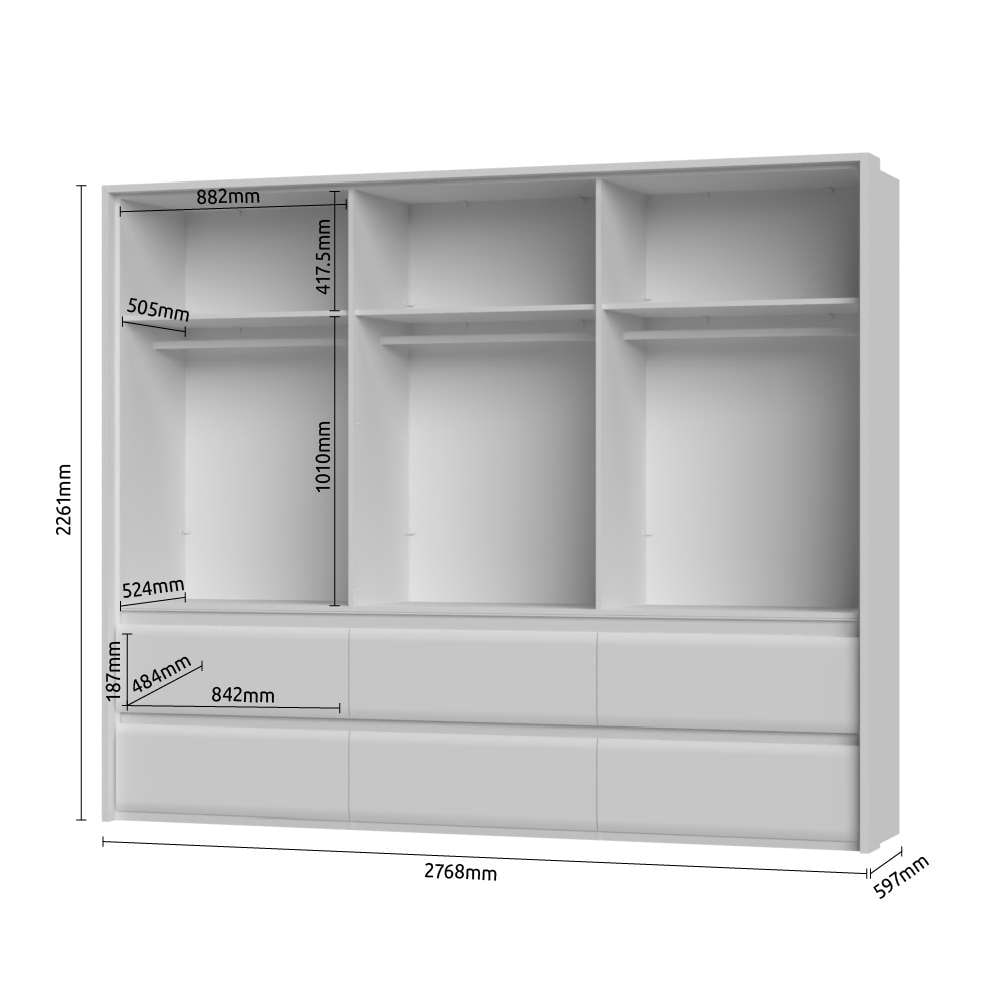 Places of Style Kleiderschrank »Invictus, UV lackiert, FSC-zertifiziert, grifflose Optik«, (abgerundete Schubladen aus MDF im Holzdekor, soft-close), mit Beleuchtung und Spiegel, in 4 Breiten, hoher Schrank (226cm)