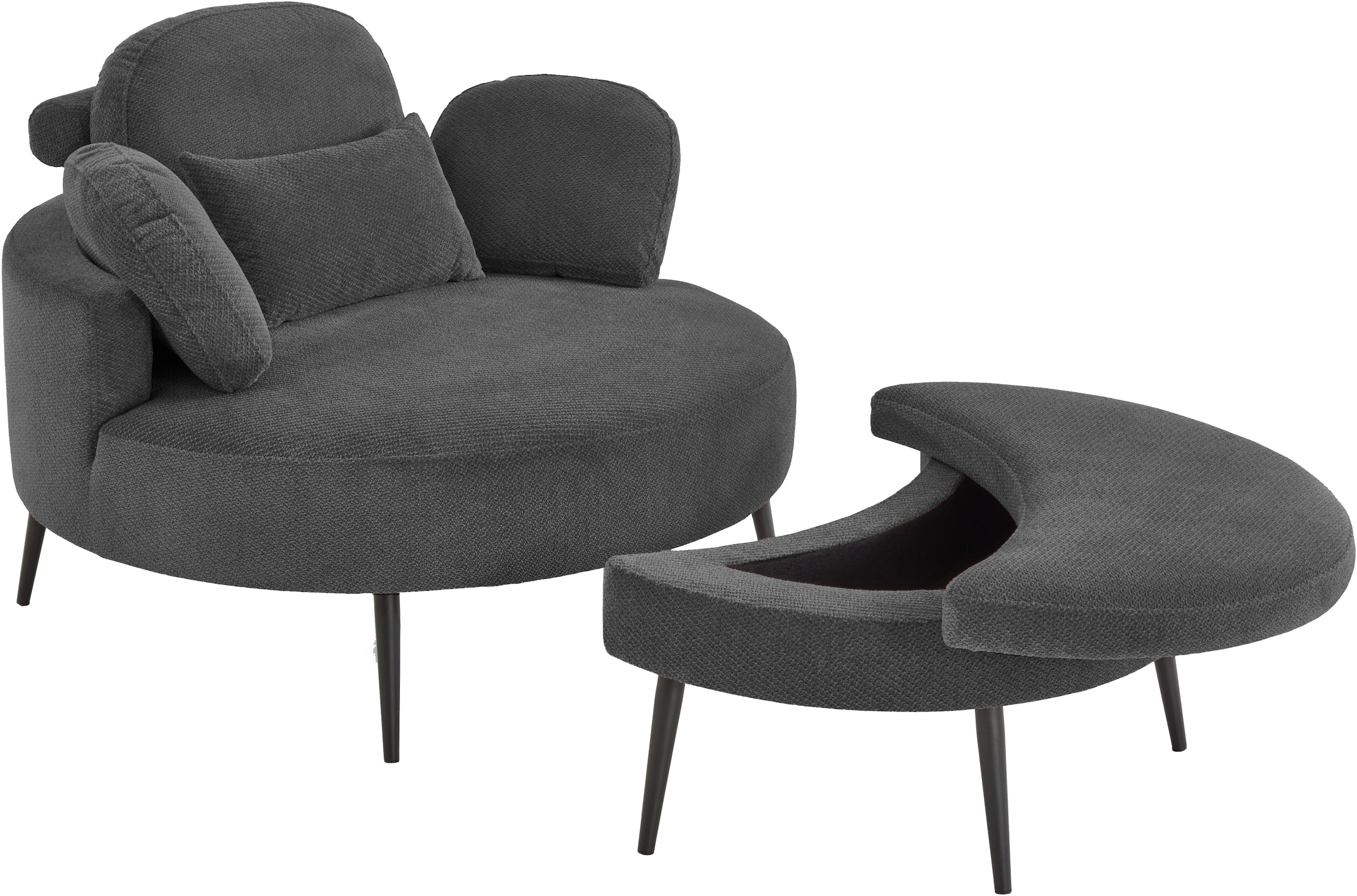 OTTO home Loveseat »Riko Sessel, B: 110 cm, Sitzhöhe: 44 cm« XXL- Sessel, mit Stauraumhocker, Rückenstütze & 4 Zierkissen