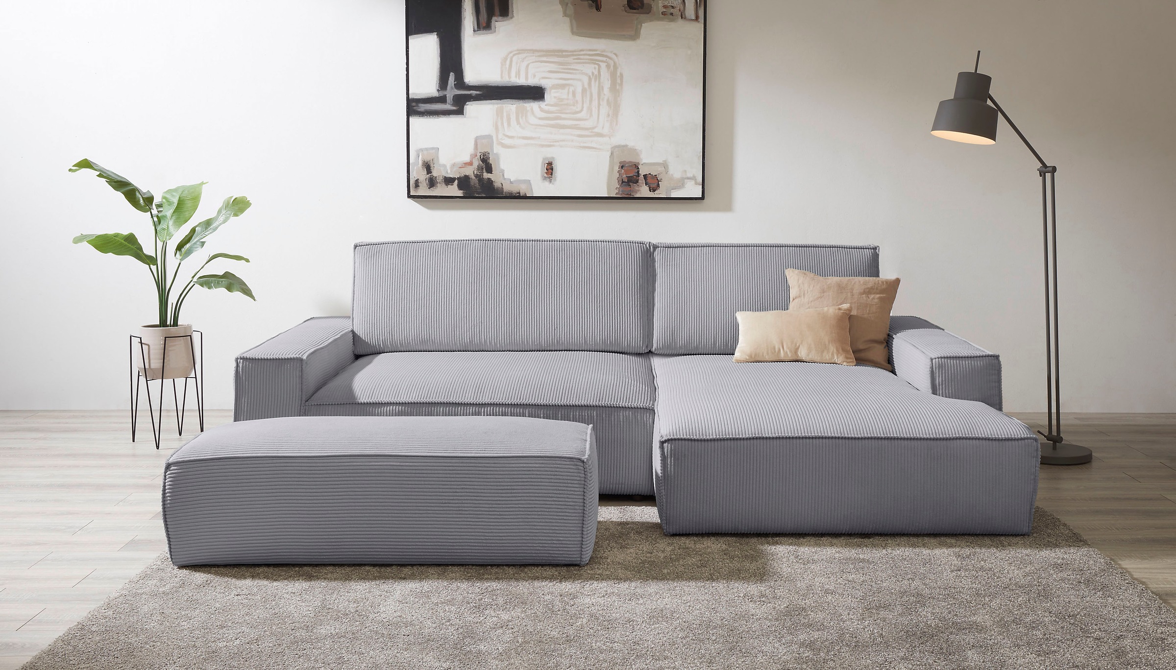 Home affaire Polsterecke »NEU: SHERWOOD XXL tief, L-Form mit Schlaffunktion, Big-Sofa mit Hocker«, (Set, 2 St.), stellbar zum Schlafsofa (Krokodilverbinder), Cord, Leinenoptik