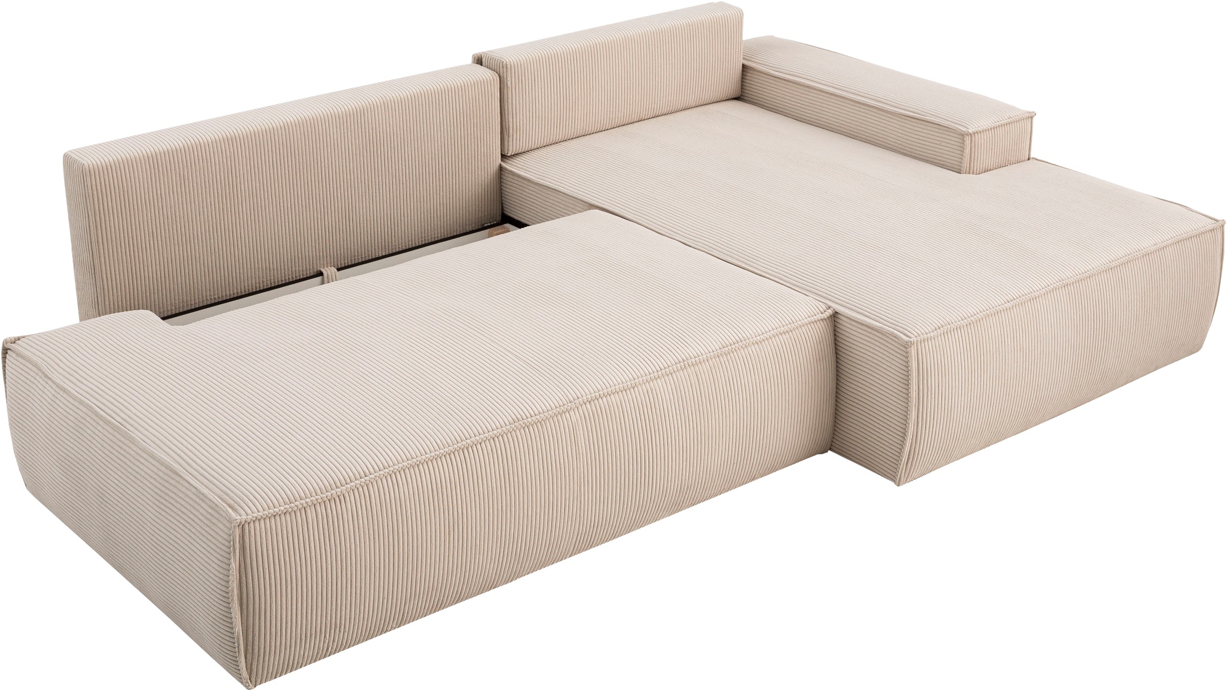 Home affaire Ecksofa »SHERWOOD, Schlafsofa in L-Form offen (275cm), Cord, Leinenoptik«, Schlaffunktion und Bettkasten, Kedernaht, hoher Sitz- & Liegekomfort