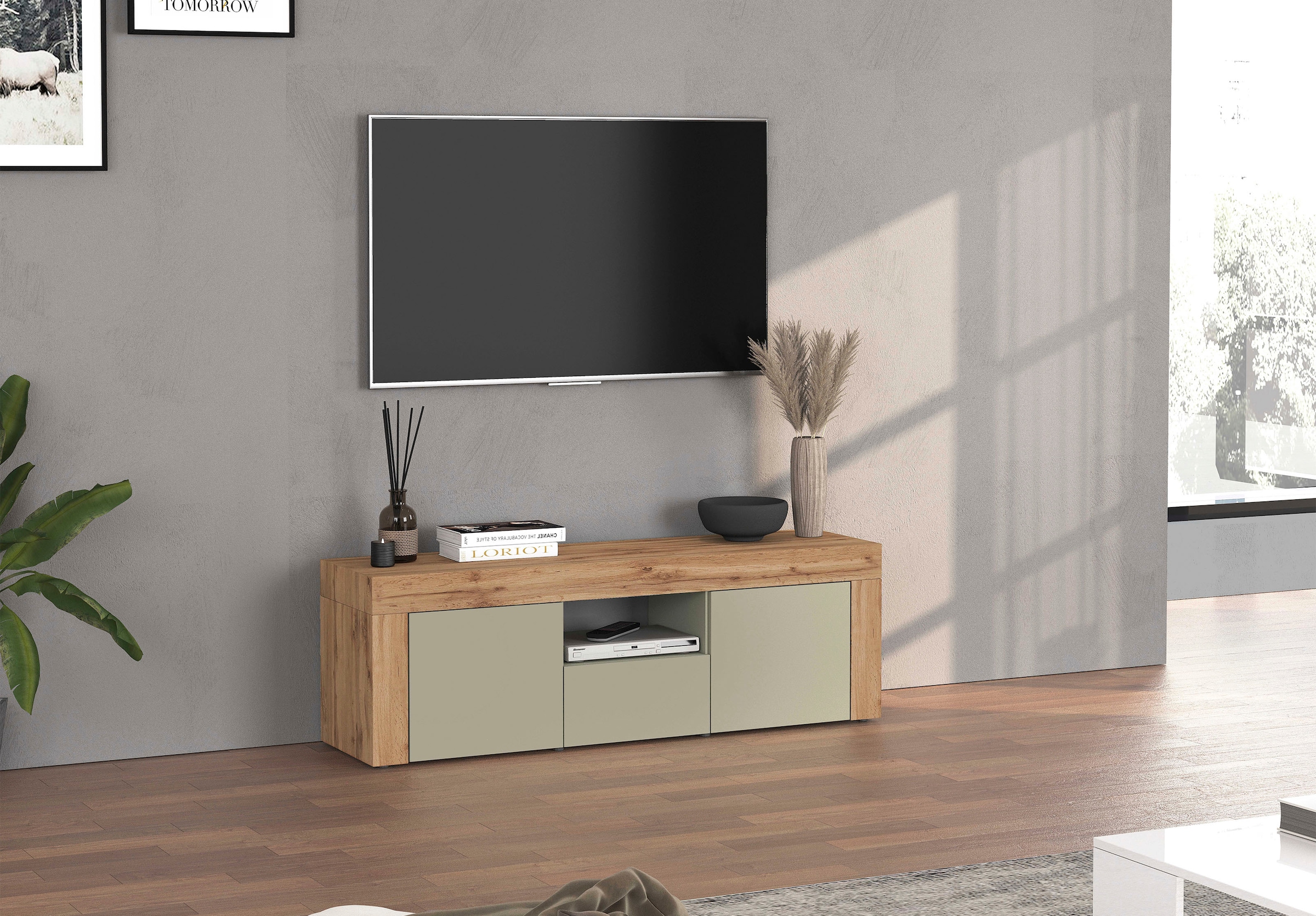 INOSIGN Lowboard »CHRONOS Breite 155 cm mit 2 Türen, 1 Schublade,1 offenes Fach«, (1 St.), TV-Board, Sideboard niedrig, Grifflos mit Push to Open 'Made in Italy'