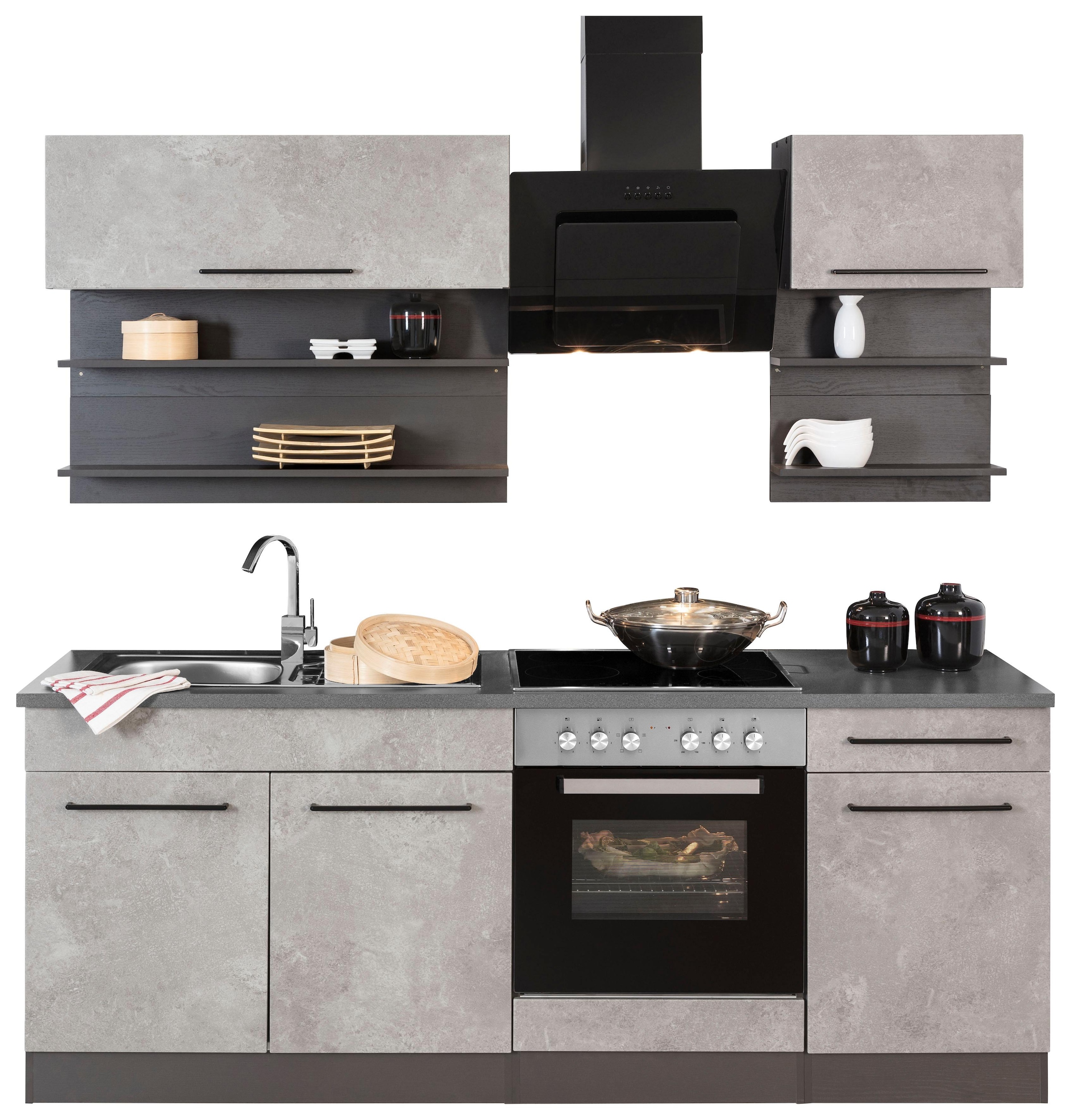 HELD MÖBEL Küchenzeile hochwertige Metallgriffe, bestellen schwarze Fronten online cm, MDF »Tulsa«, Breite 210