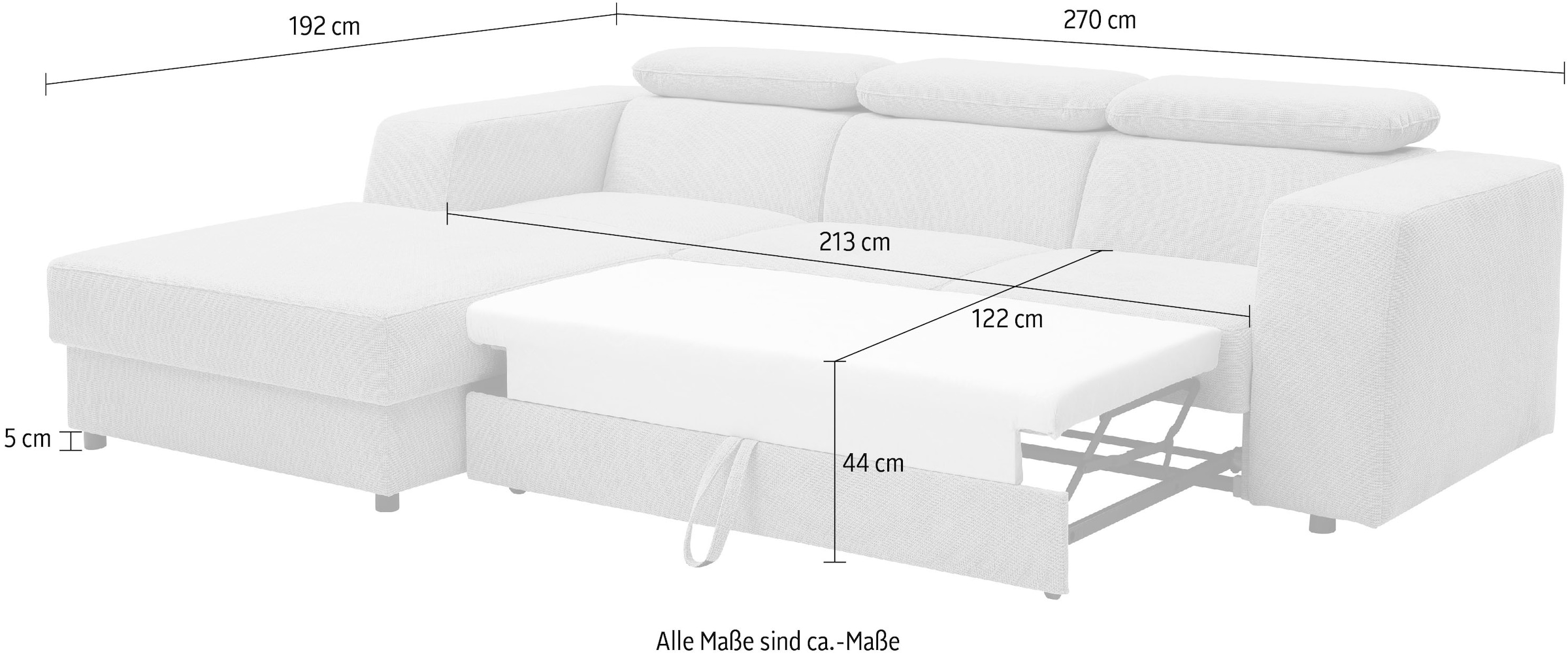 WERK2 Ecksofa »Cherry, modernes Sofa mit Komfortfunktionen, Breite 270cm, L-Form,«, bequem, mit verstellbaren Kopfteilen, Schlaffunktion und Bettkasten