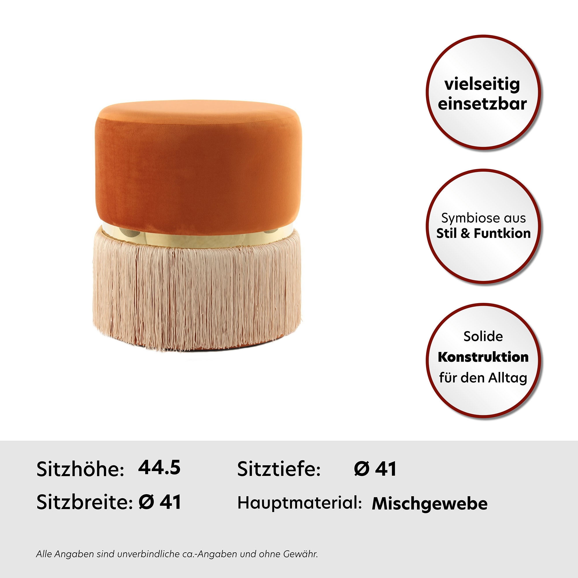 Kayoom Sitzhocker »Hocker Rebecca 825, Sitzpouf in runder Form,mit samtigem Bezug« 1 Stk. tlg. pflegeleicht, modern, vielseitig verwendbar, Sitzfläche gepolstert
