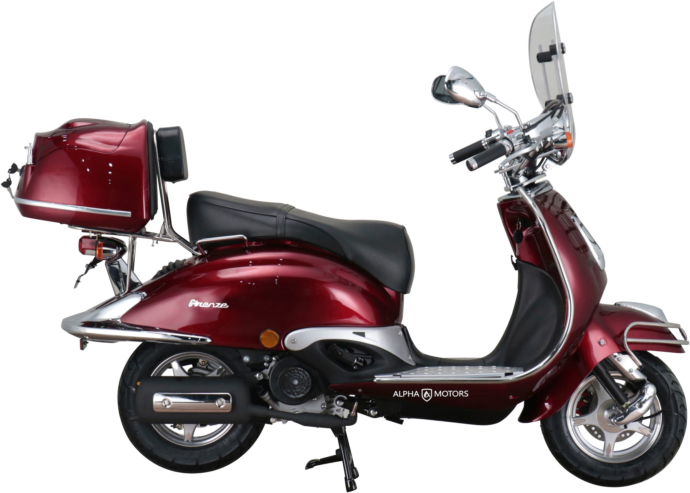 Alpha Motors Motorroller »Retro Firenze Limited«, 125 cm³, 85 km/h, Euro 5+, 8,29 PS, (Spar-Set, mit Topcase, Windschild und Chrom-Set), mit Lenkerschloss und Windschild