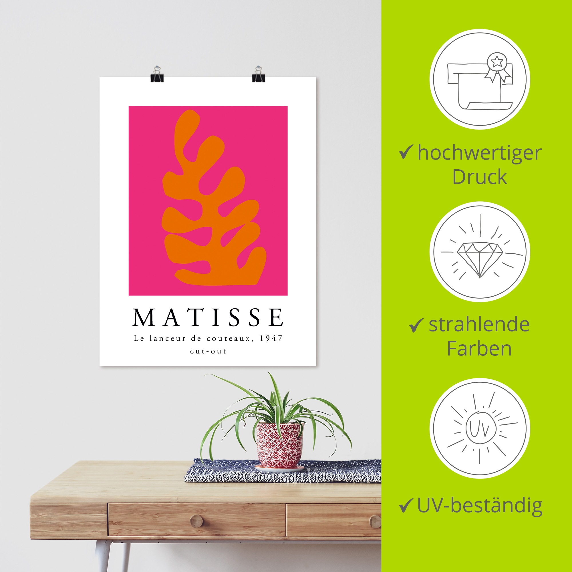 Artland »Matisse der Messerwerfer - orange« Muster 1 Stk. tlg. als Alubild, Leinwandbild, Poster, Wandaufkleber in verschied. Größen