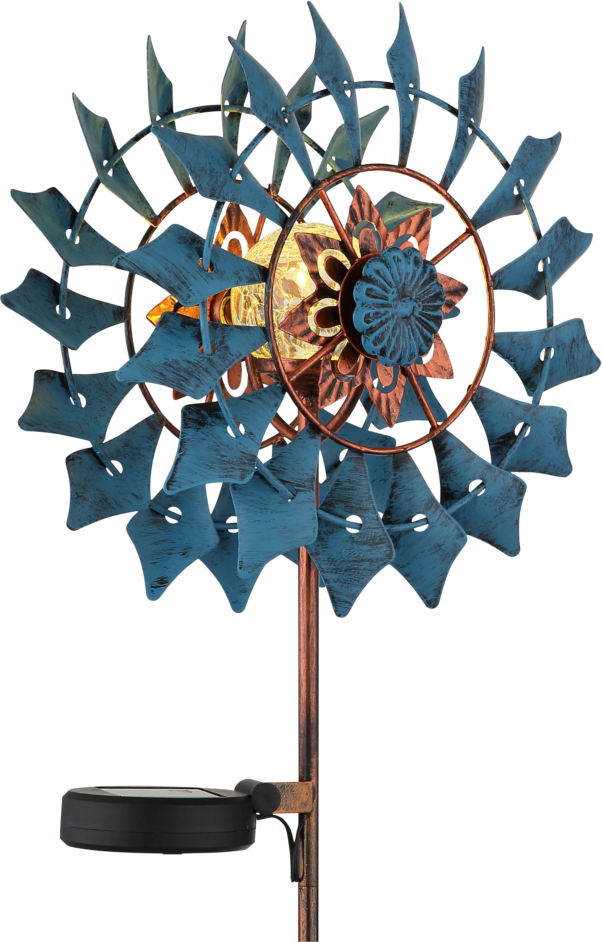 GLOBO LIGHTING LED Solarleuchte »SOLARLEUCHTE METALL GOLDFARBEN PATINIERT, 1XLED« LED-Modul 1 Stk. Warmweiß Solar Garten Terrasse Außenbeleuchtung Dekoleuchten