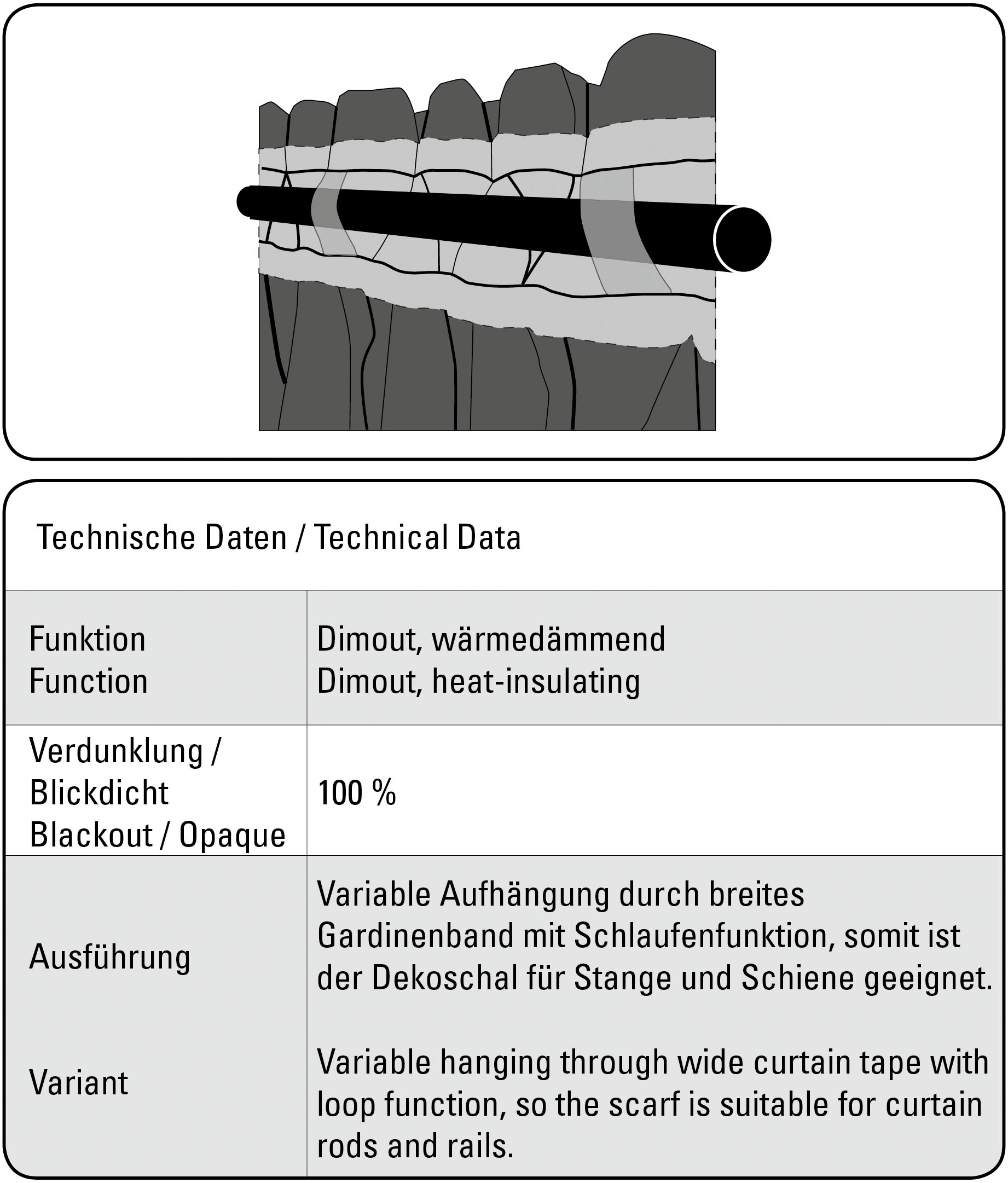 Gardine »Schal Blackout Struktur«, (1 St.), mit Gardinenband und verdeckten Schlaufen