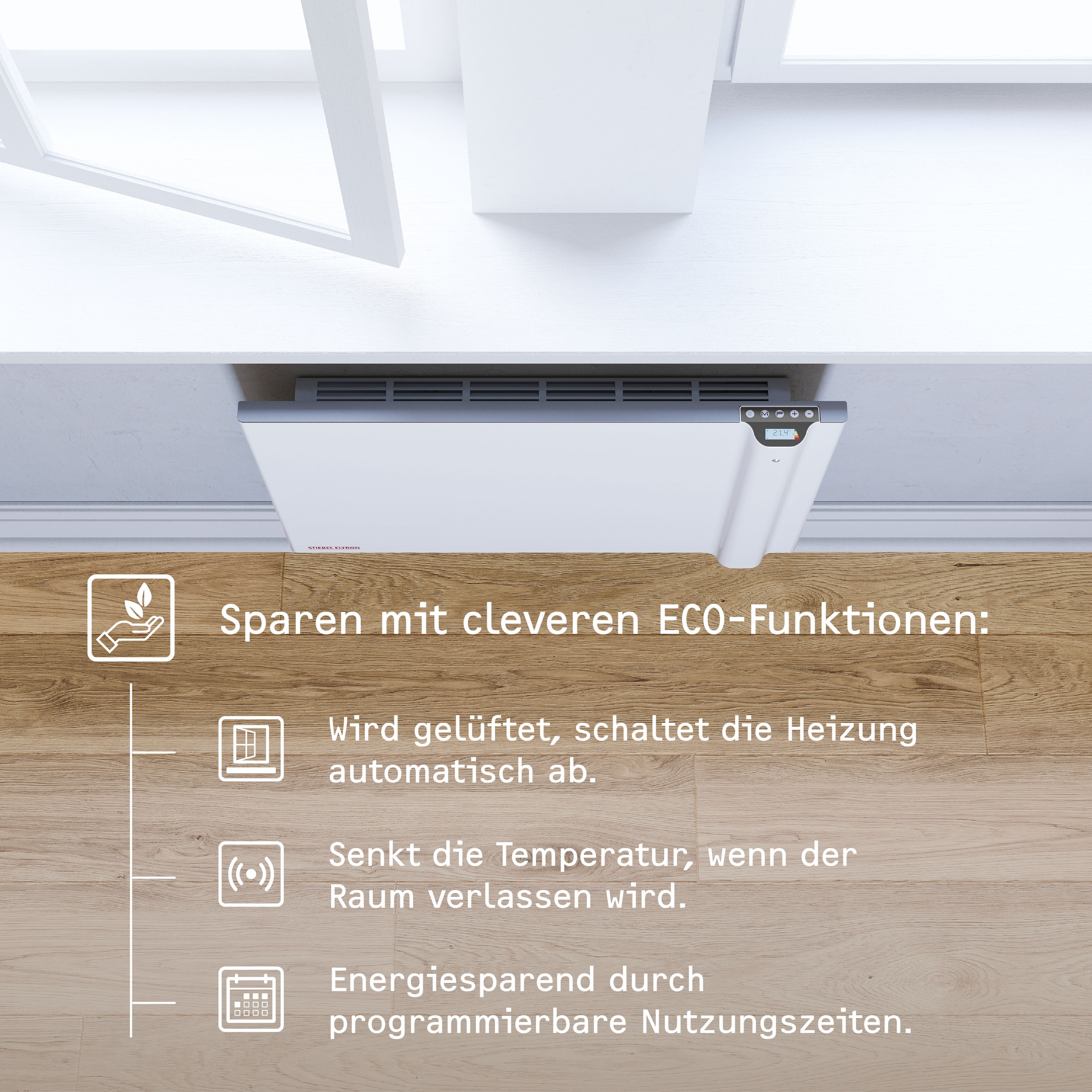 STIEBEL ELTRON Konvektor »»CND 200«, Duo Wandkonvektor, Elektroheizung energiesparend, 2,0 kW«, für ca. 25 m², LCD-Display, Wochentimer, ohne Stecker, Festanschluss