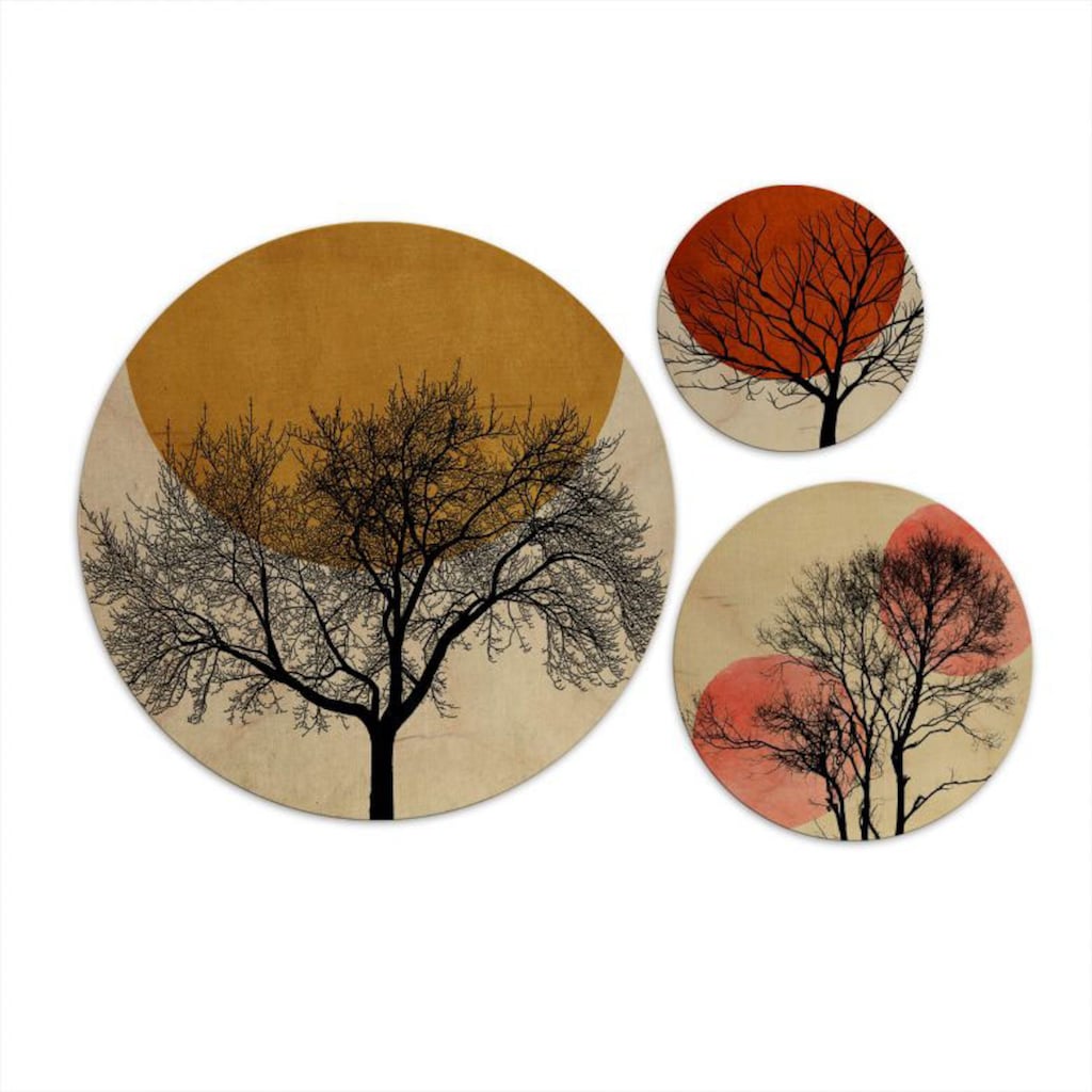 Wall-Art Mehrteilige Bilder »Warmer Sonnenuntergang rund«, Blumen, (Set, 3 St.)