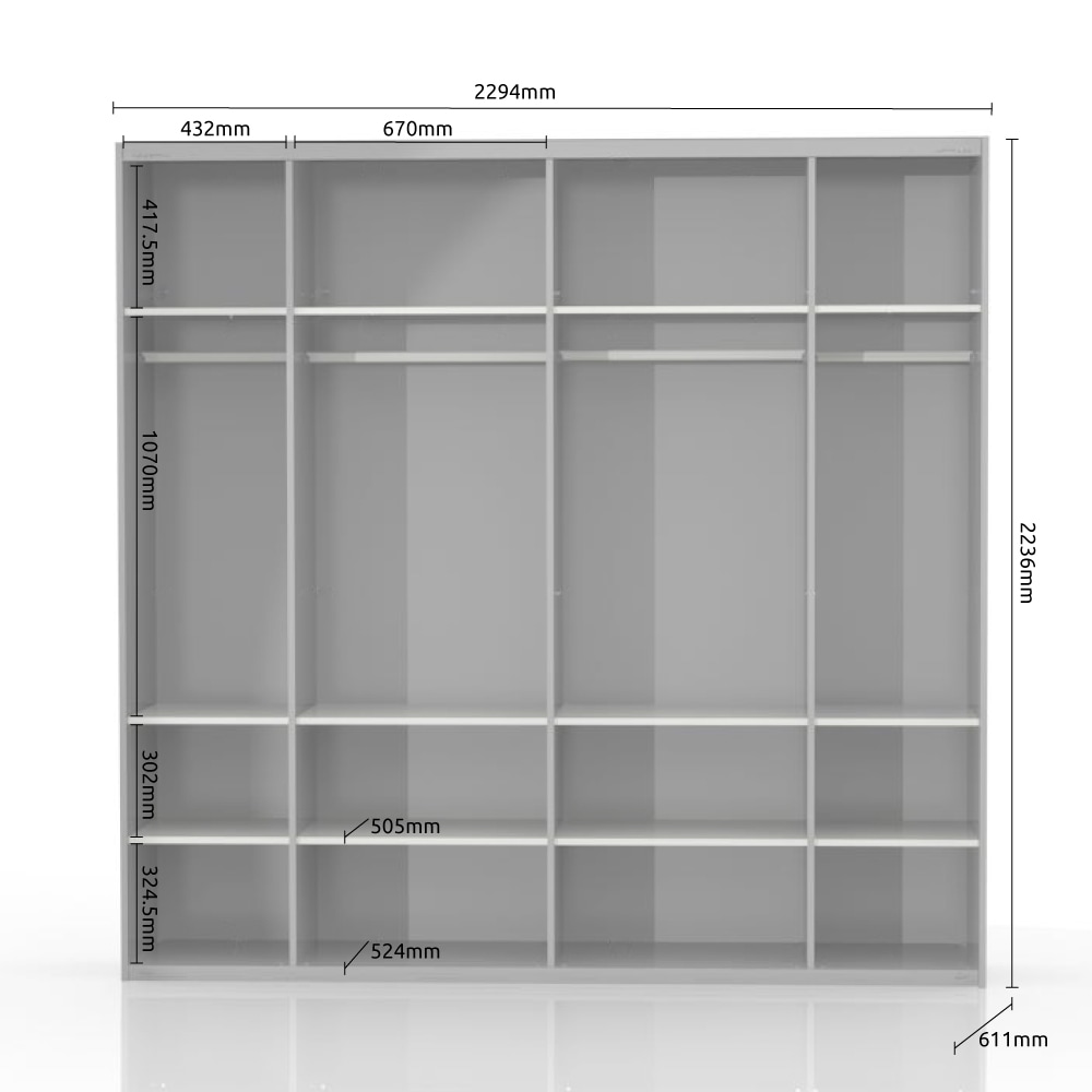 Places of Style Schwebetürenschrank »Piano, mit Einlegeböden und Kleiderstangen, Türen soft-close-Funktion«, (in 3 Breiten, 224cm hoch), mit Spiegeltür, FSC-zertifizierter Holzwerkstoff