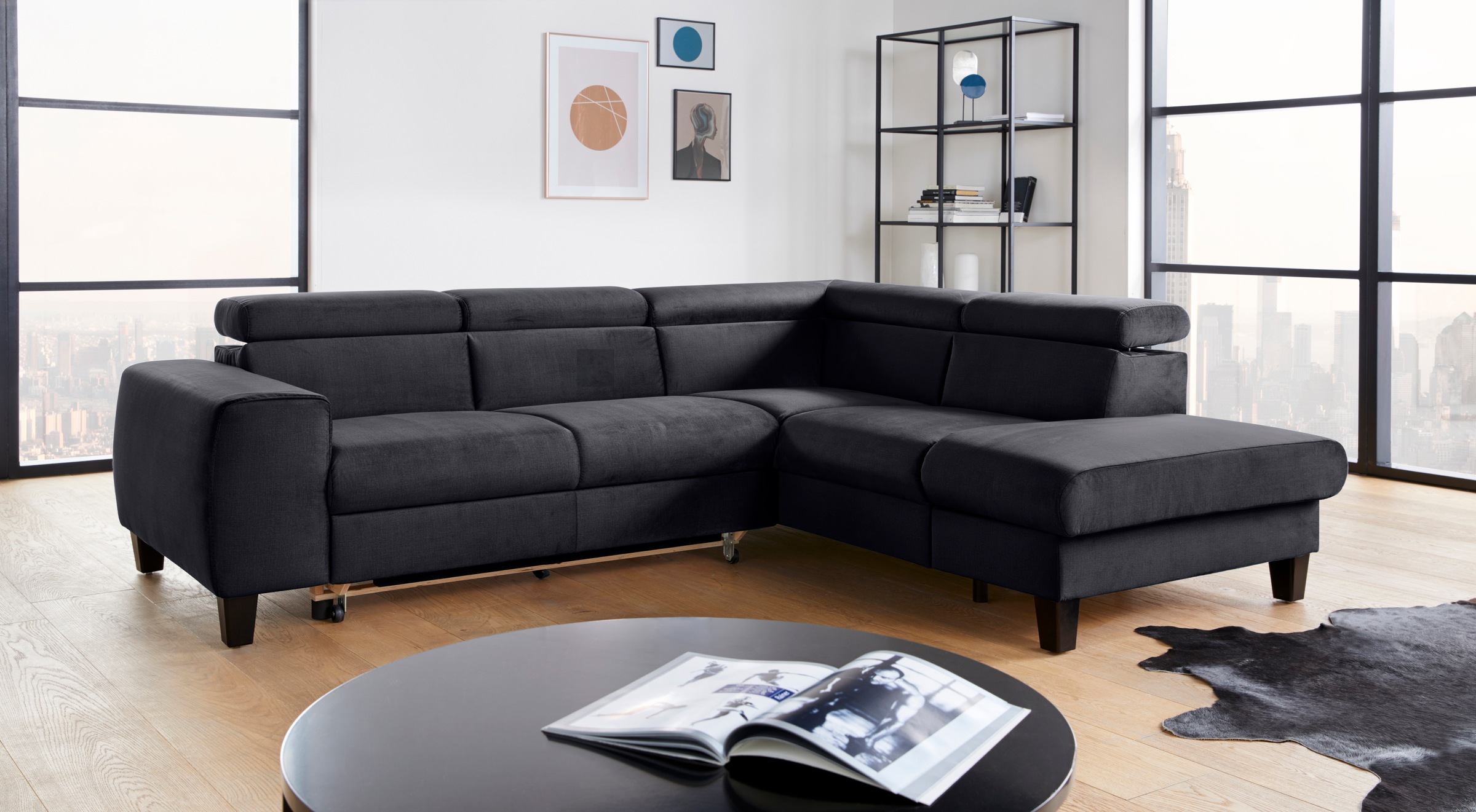 COTTA Ecksofa »Morven L-Form« wahlweise mit Bettfunktion, Bettkasten & Wireless-Charger