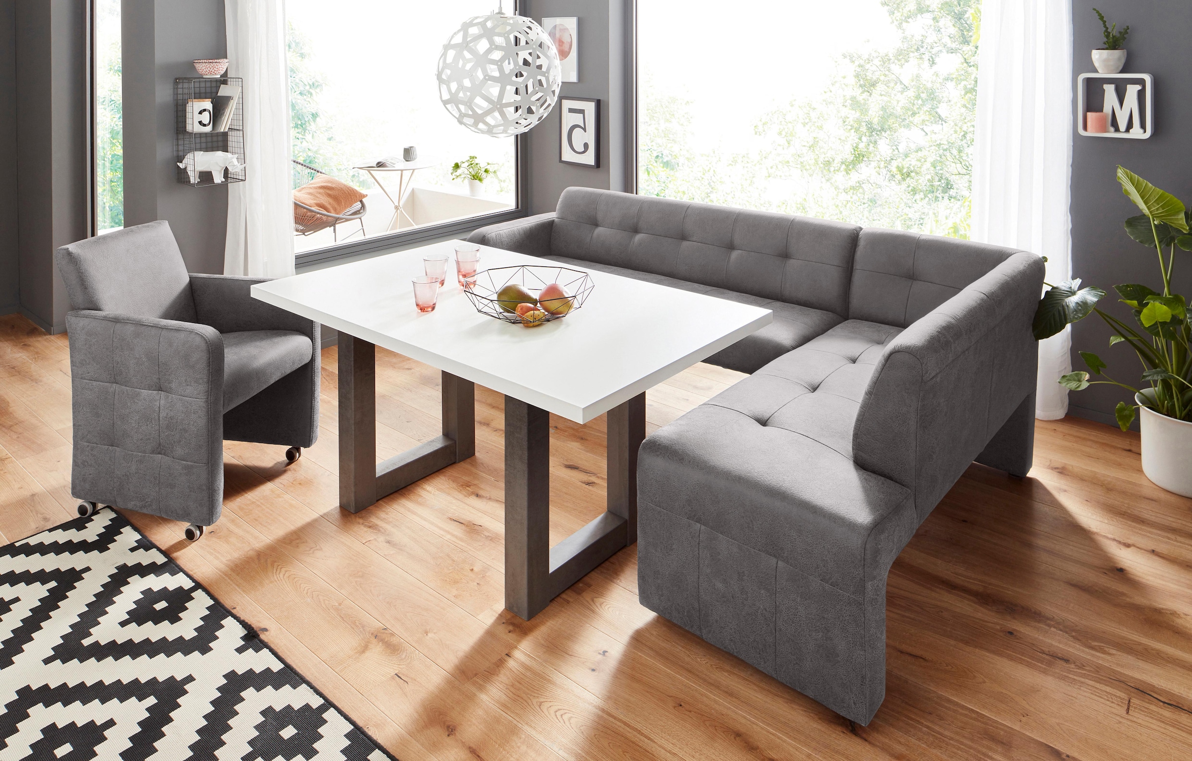 exxpo - sofa fashion Eckbank »Barista mit toller Detailverarbeitung, hohe Bodenfreiheit«, Komfortsitzhöhe 49cm, Frei im Raum stellbar