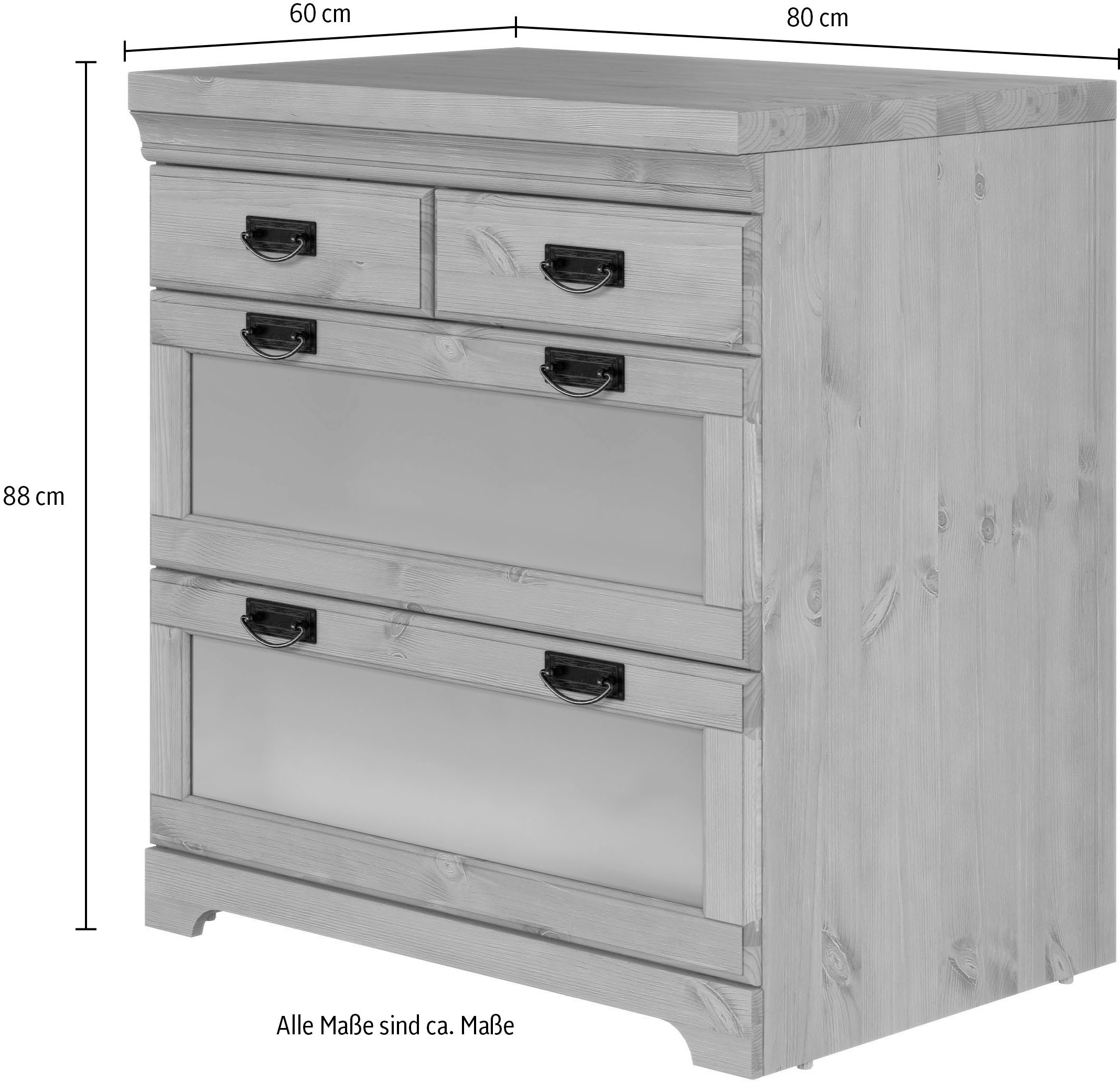 Home affaire Unterschrank »Rügen«, Breite 80 cm, Kiefer massiv, Schubkästen mit Glaseinsatz
