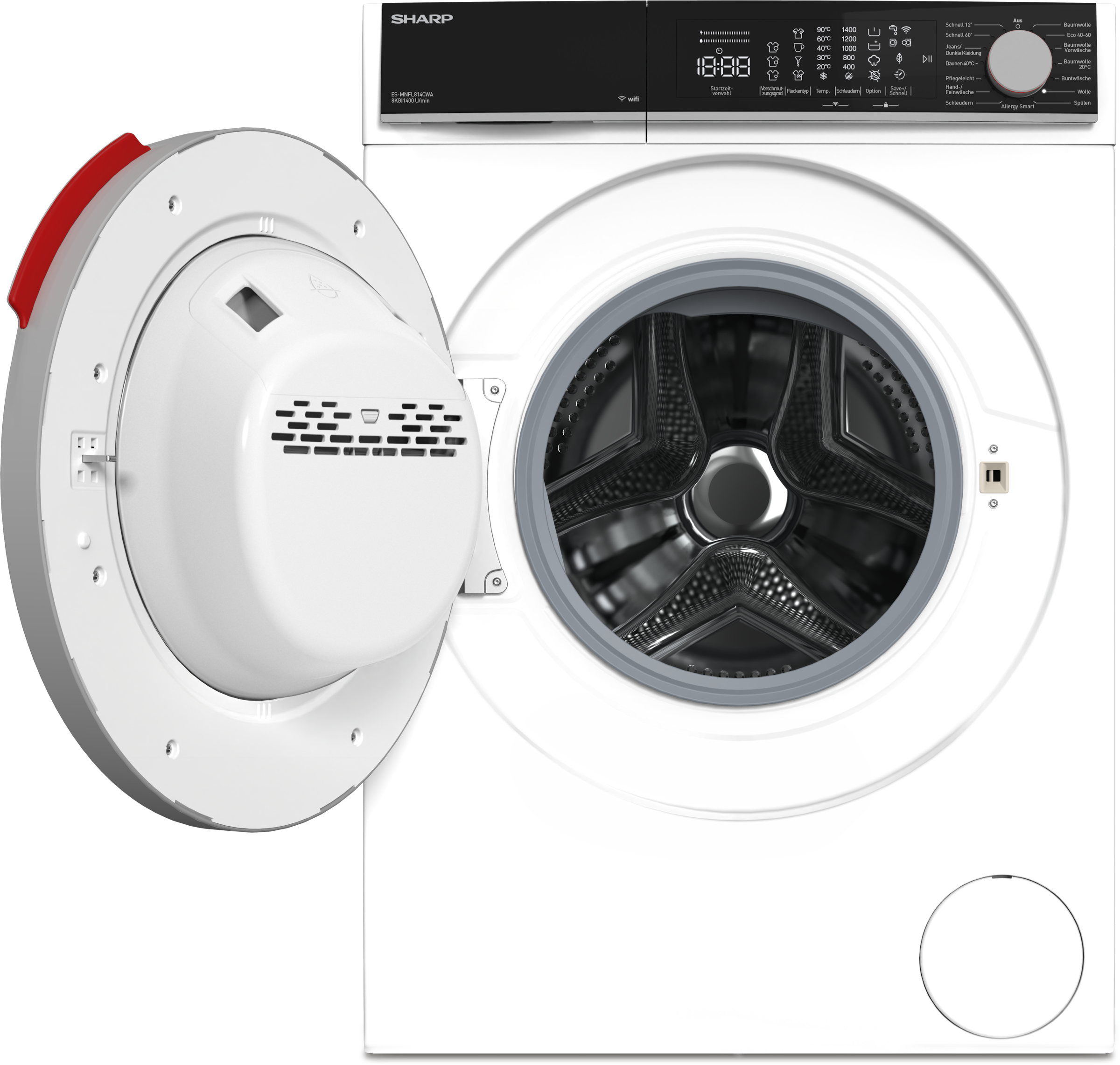 Sharp Waschmaschine Microfiber »ES-MNFL814CWA-DE«, 8 kg, 1400 U/min, 8kg / +WIFI / Microfiber / Fulltouch / Steam / A /
White