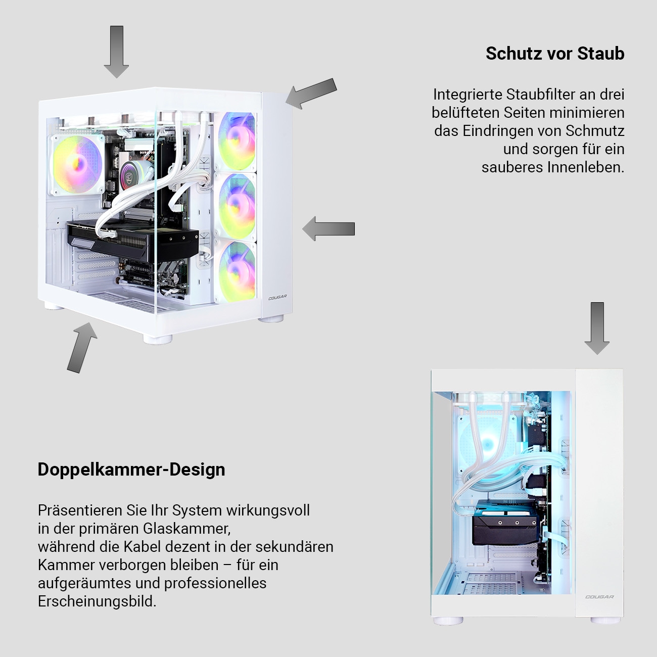 Cougar Gaming-PC »FV150 WT 7959 AMD Ryzen 5 9600X 32GB DDR5 1TB SSD RX 9070« Windows 11, DDR5 RAM, Wasserkühlung