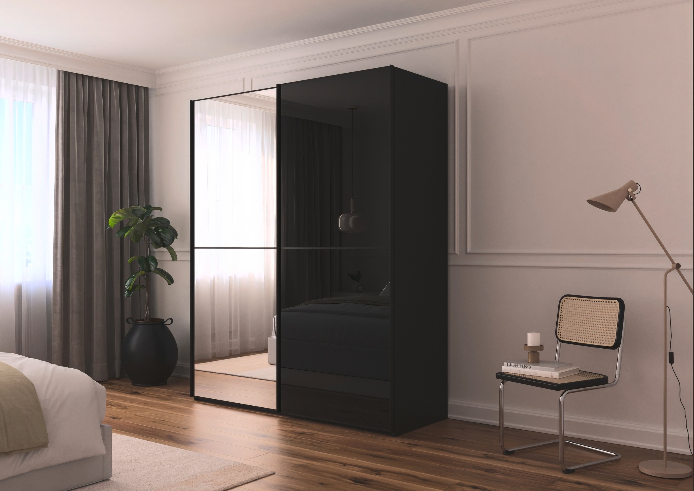 rauch Schwebetürenschrank »Kleiderschrank Schrank Garderobe Schlafzimmerschrank SCALE-DUO«, edle zweigeteilte Türen Spiegel/Glas-Mix 3 Zierleisten MADE IN GERMANY