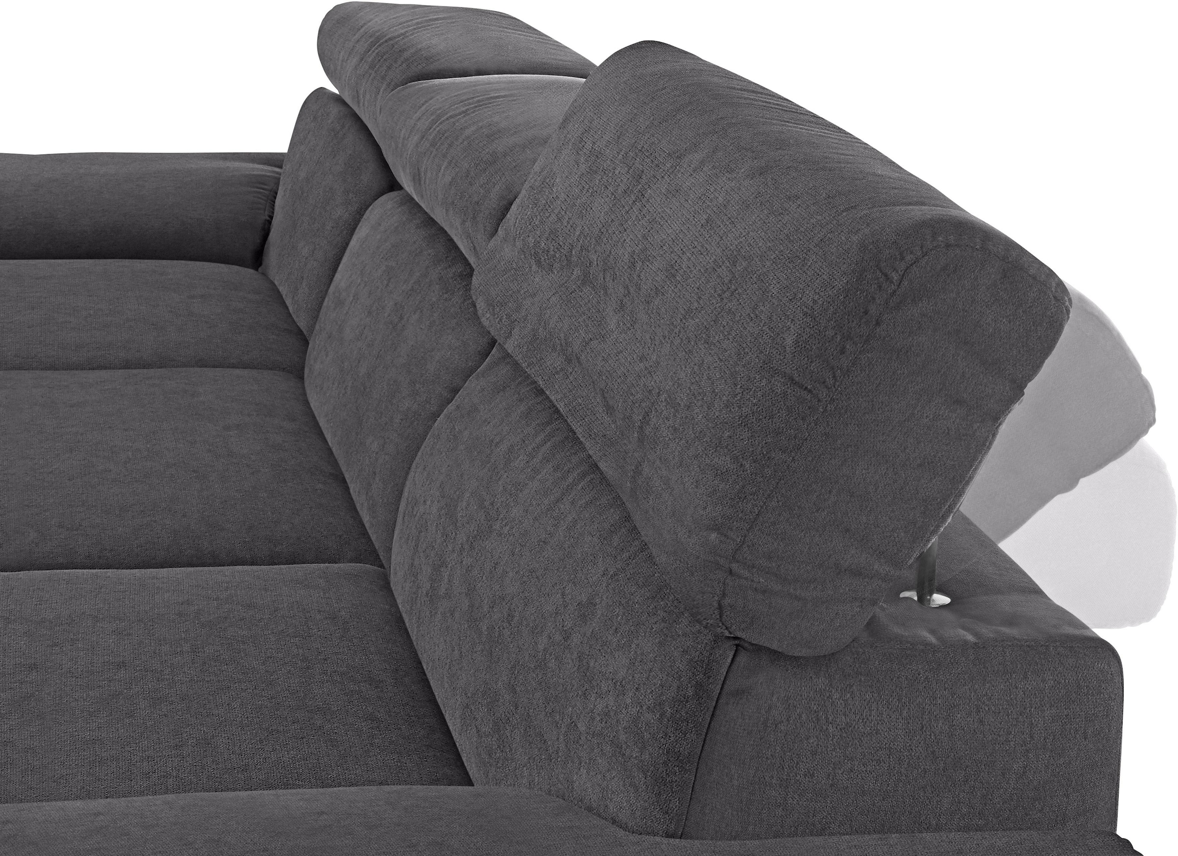 DOMO collection Ecksofa »Mira, inklusive Kopfteilverstellung für mehr Wohlfühlkomfort, L-Form«, wahlweise mit Bettfunktion und Bettkasten, elegant und modern