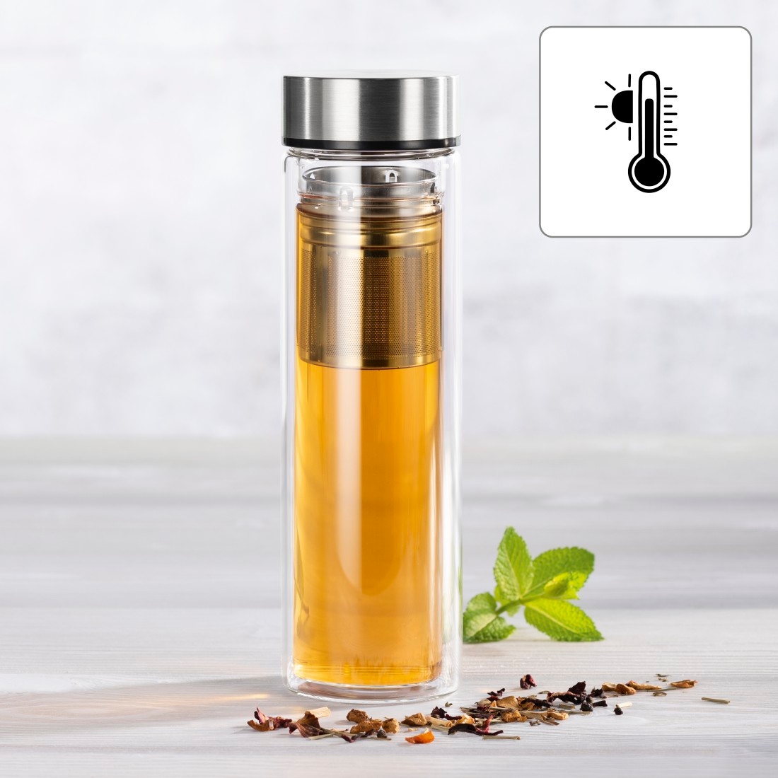 Xavax Trinkflasche »Trinkflasche 450 ml (auslaufsicher, für Kohlensäure, Frucht-/Teesieb)«