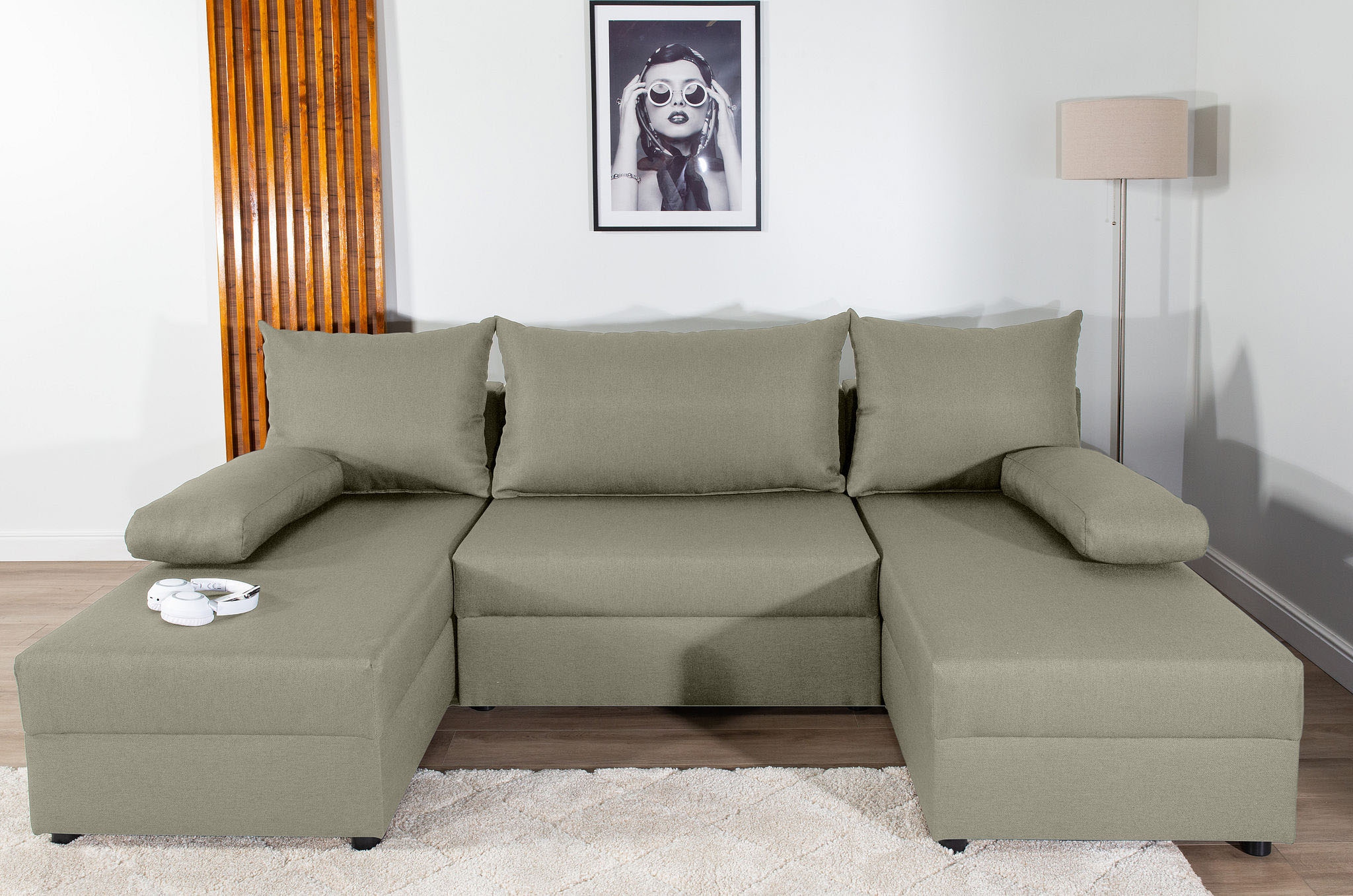 COLLECTION AB Wohnlandschaft »Pico U-Form, Breite 220, mit Schlaffunktion, Bettkasten & Zierkissen«, Liegefläche 117x220 cm