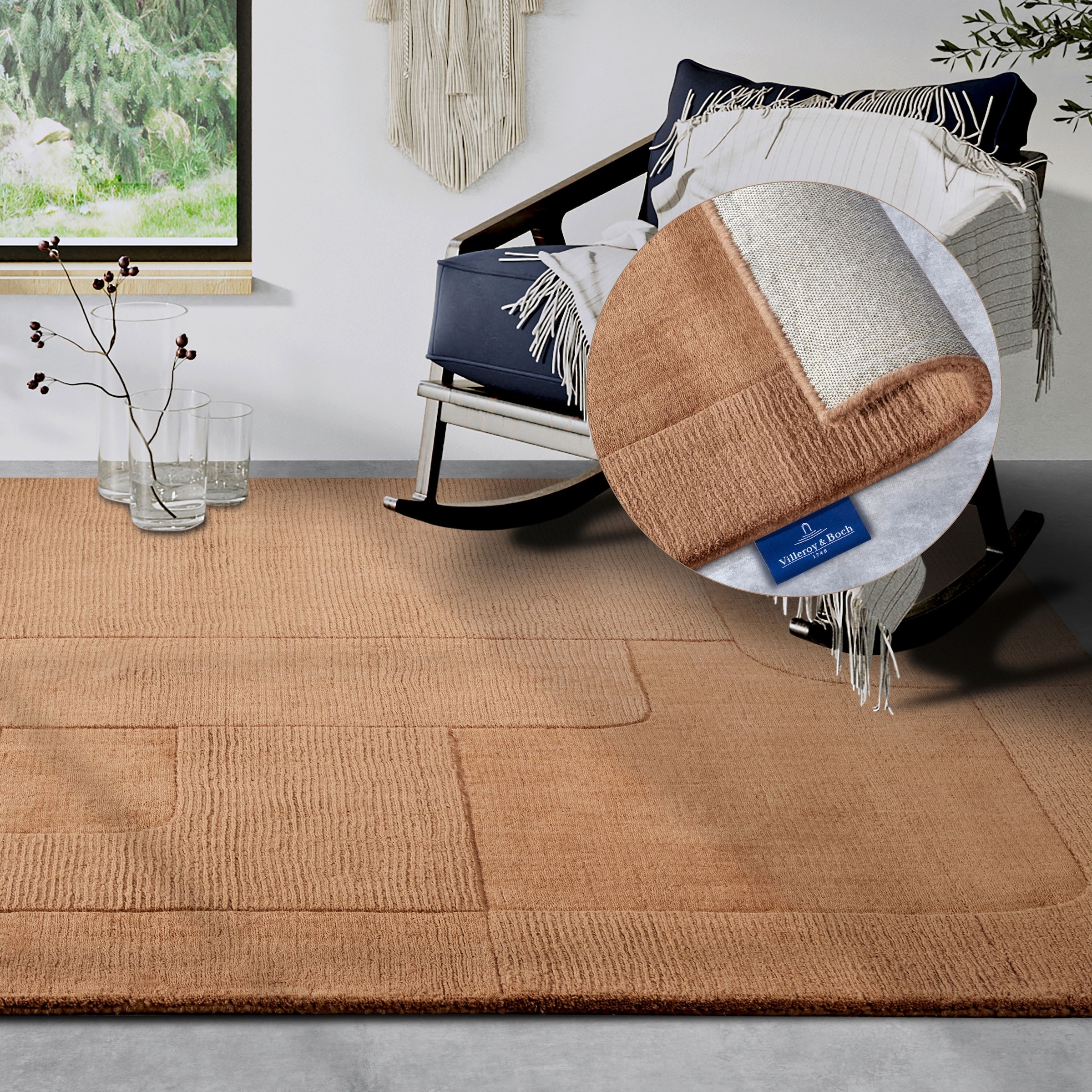 Villeroy & Boch Wollteppich »Charlotte«, rechteckig, 10 mm Höhe, Läufer, Handgewebt, Wolle, Natur, Läufer, Wohnzimmer, Geometrie
