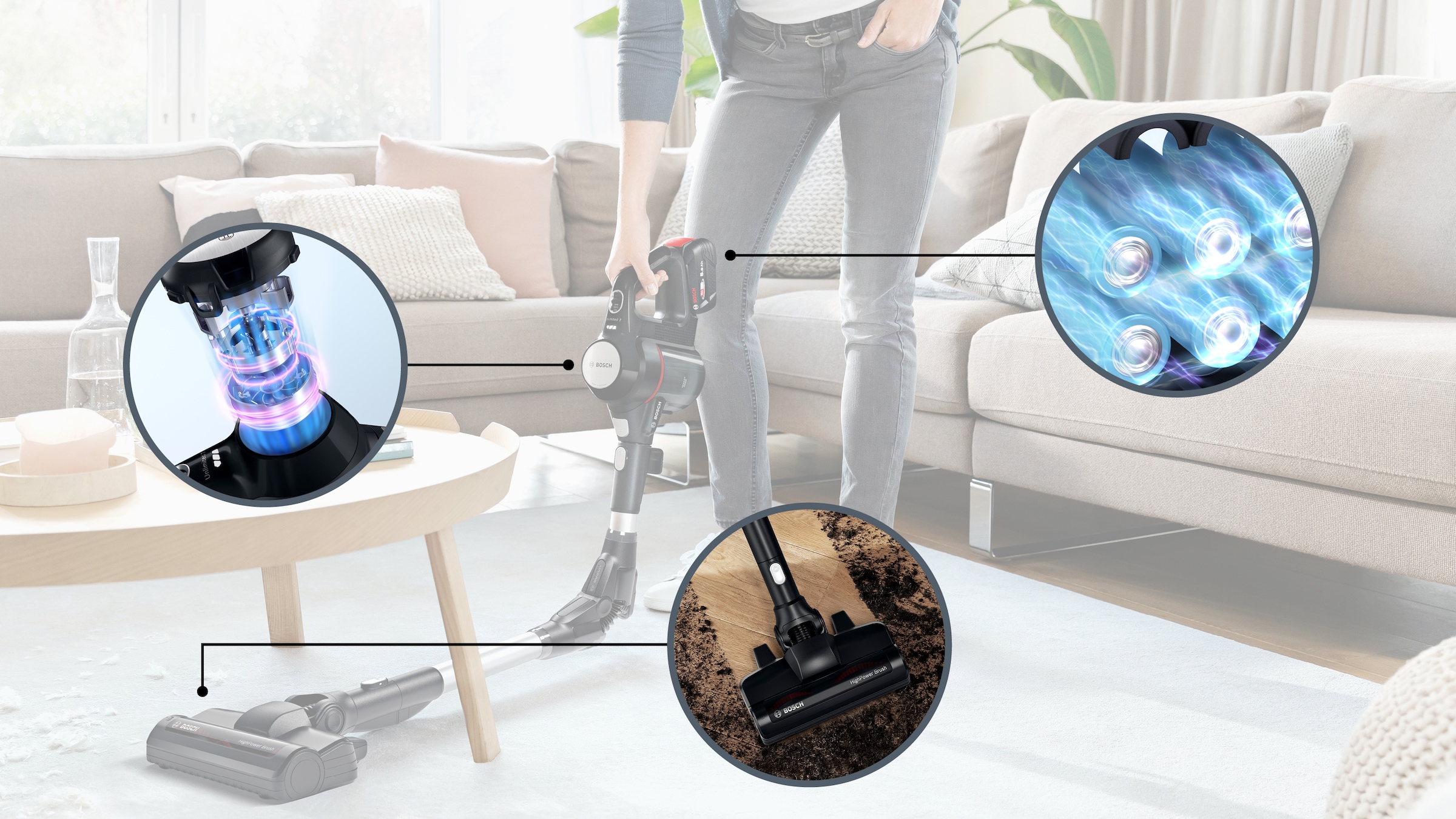 BOSCH Akku-Stielstaubsauger »Unlimited 7 BSS715FRSH, Knickrohr, Hygiene-Filter, 10 J. Motorgarantie«, 2x 5 Ah Akku, lange Laufzeit, Schnellladegerät, viel Zubehör