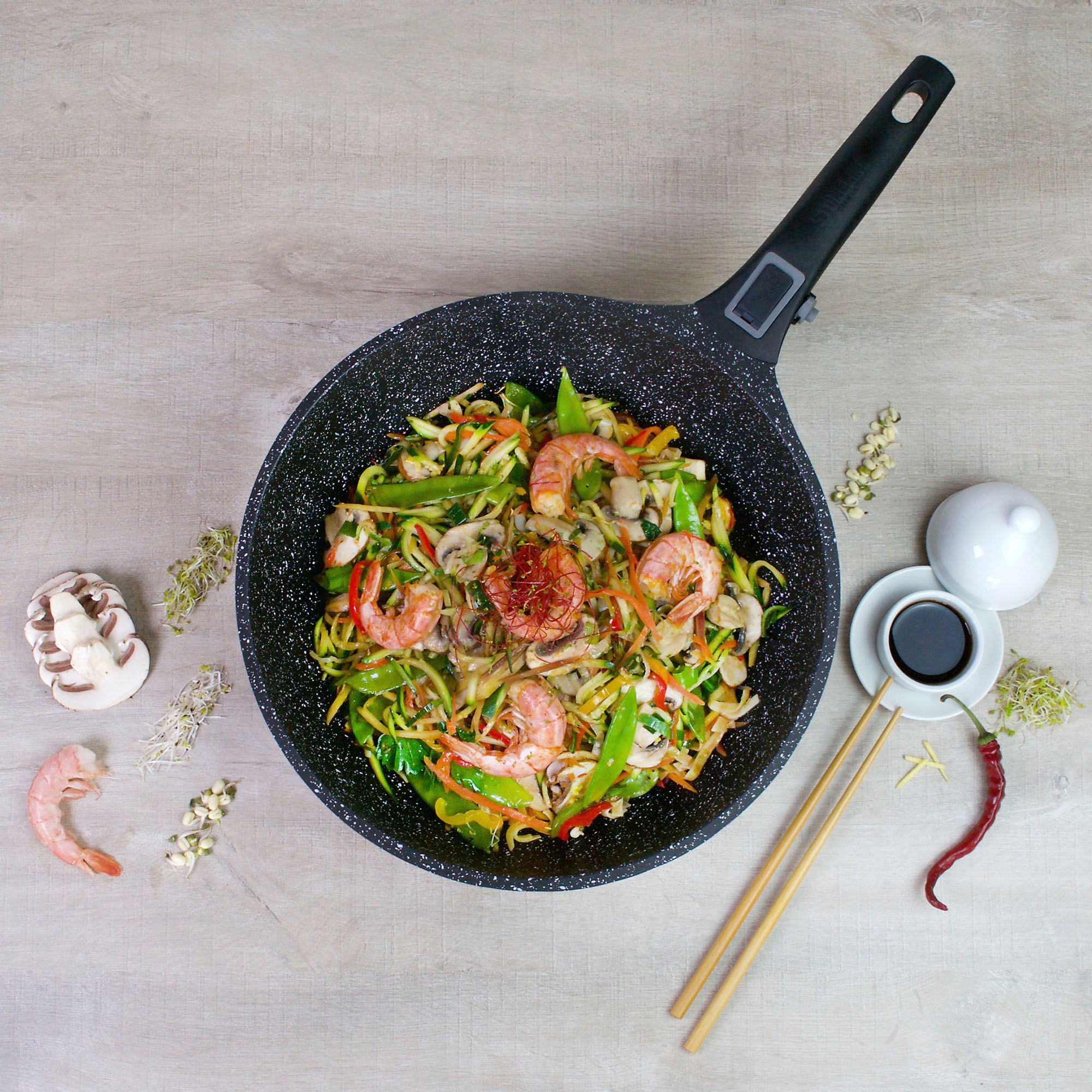 STONELINE Wok »Imagination PLUS« Aluminiumguss einzigartige Steinpartikel-Beschichtung, Ø 30 cm, Induktion