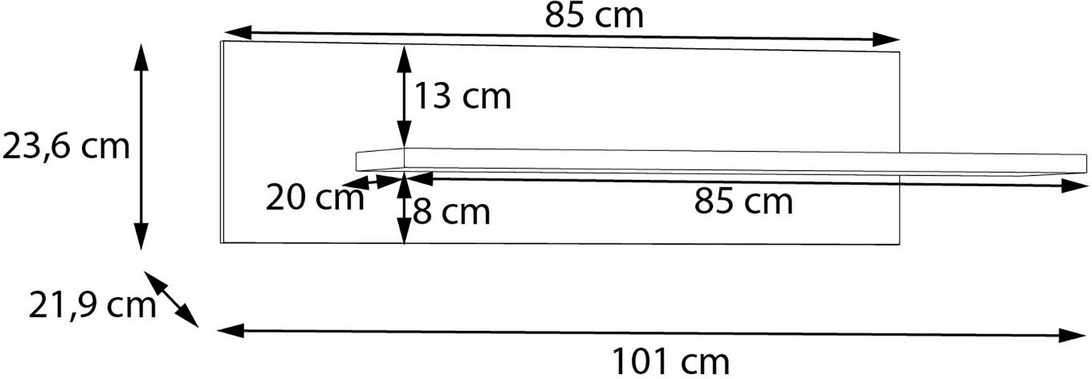 FORTE Wandregal »Wandboard«, (B/H/T 101/23,6/21,9 cm), vielseitig einsetzbar, einfache Montage