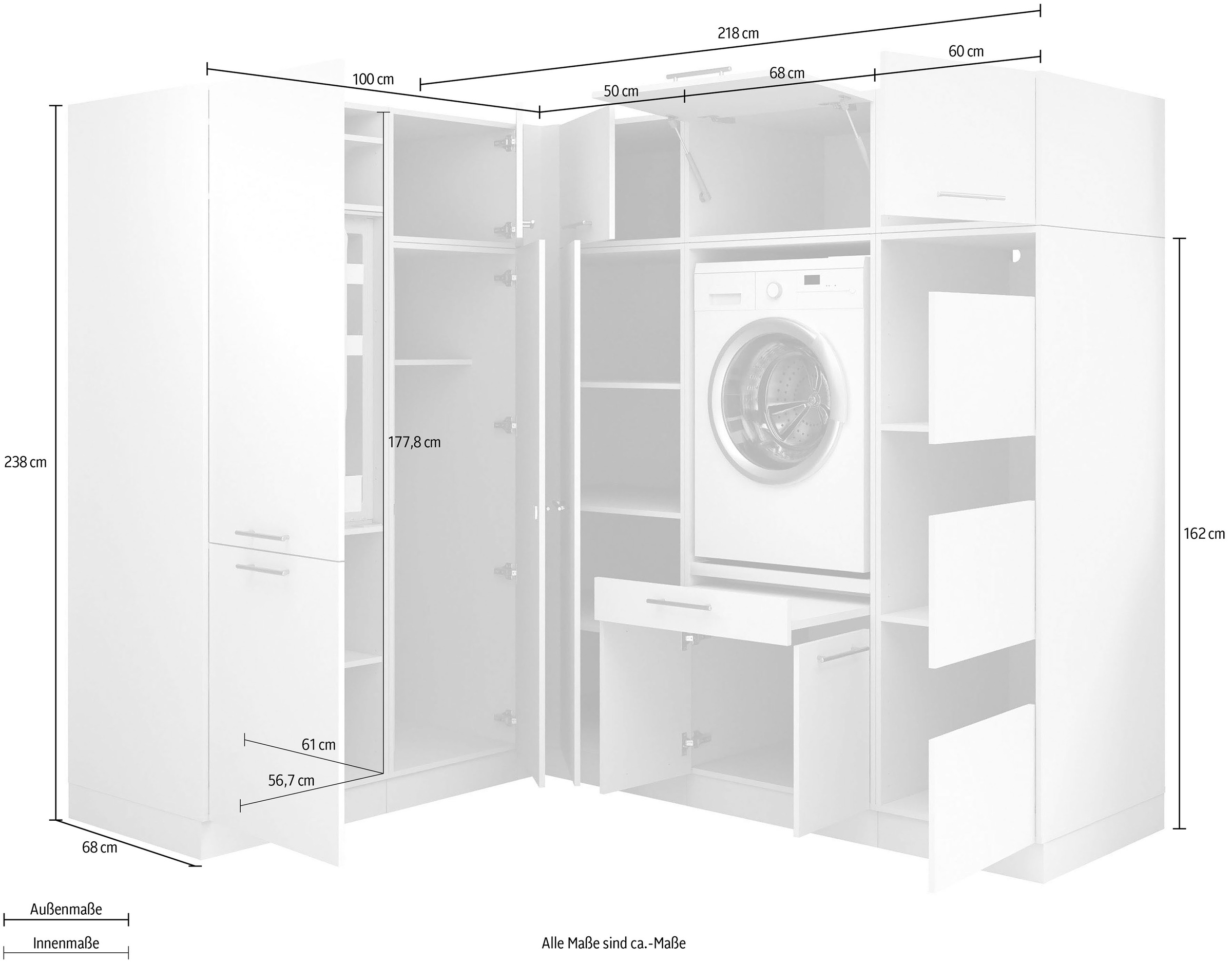 Laundreezy Mehrzweckschrank-Set »Laundreezy, 9-tlg. Mehrzweckschrank-Set B/H/T 218/200/68 cm« 9 Stk. tlg.