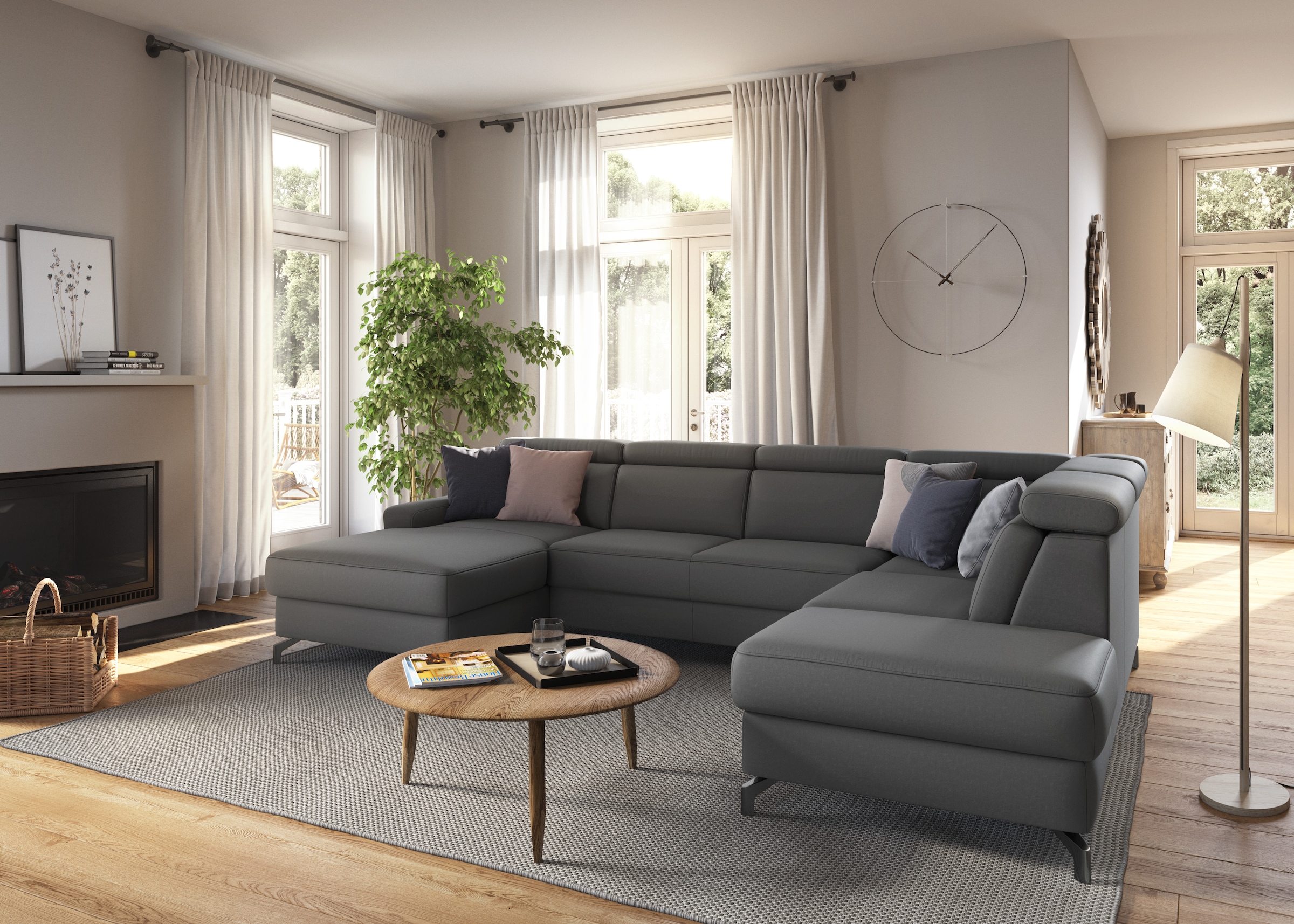 sit&more Wohnlandschaft »Scarlett U-Form«, inklusive Kopfteilverstellung, wahlweise mit Bettfunktion, Bettkasten
