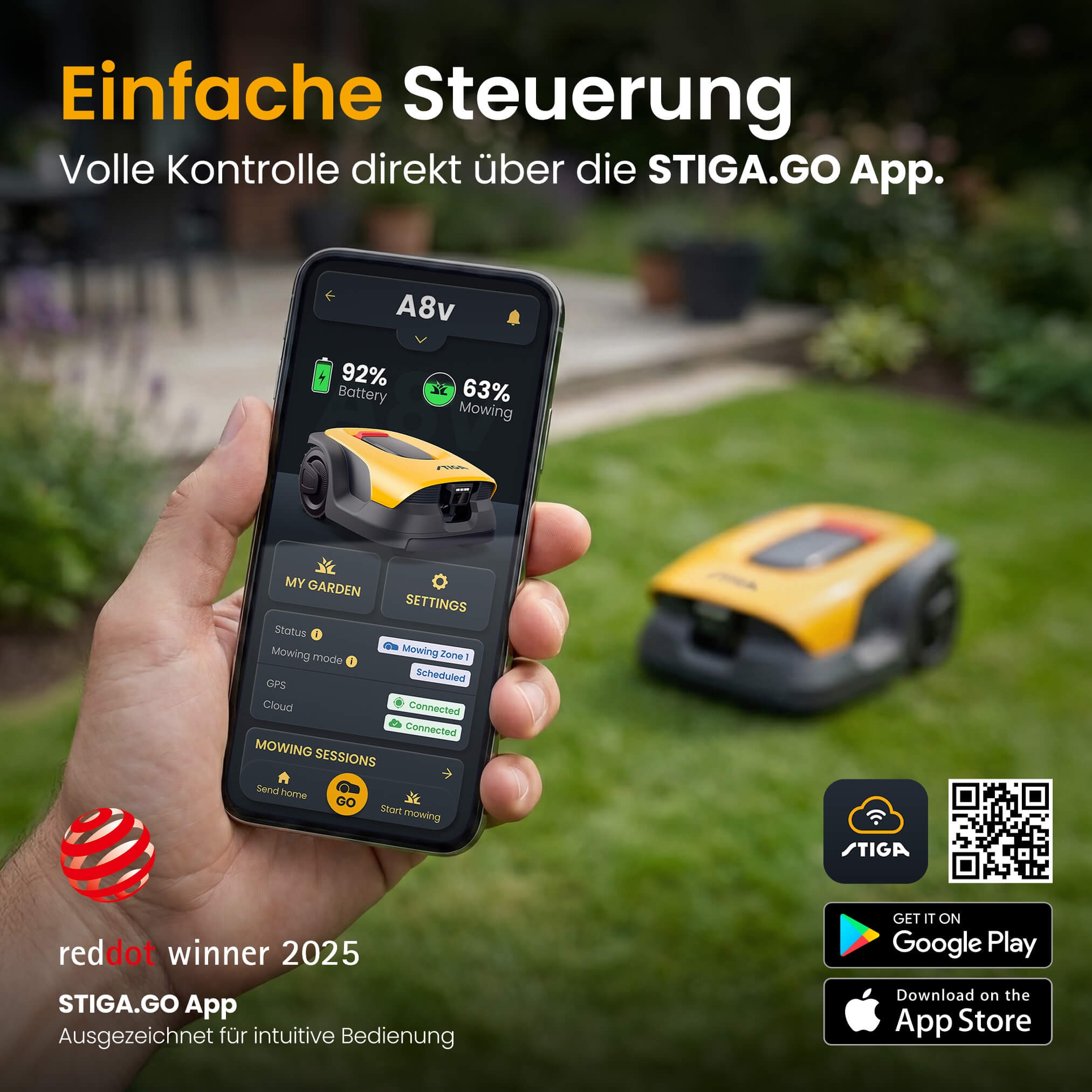 STIGA GARDEN Rasenmähroboter »A 8v« Set,   App-Steuerung, Mehrzonen-Management, RTK+KI-Kamera+VISTA-Technologie