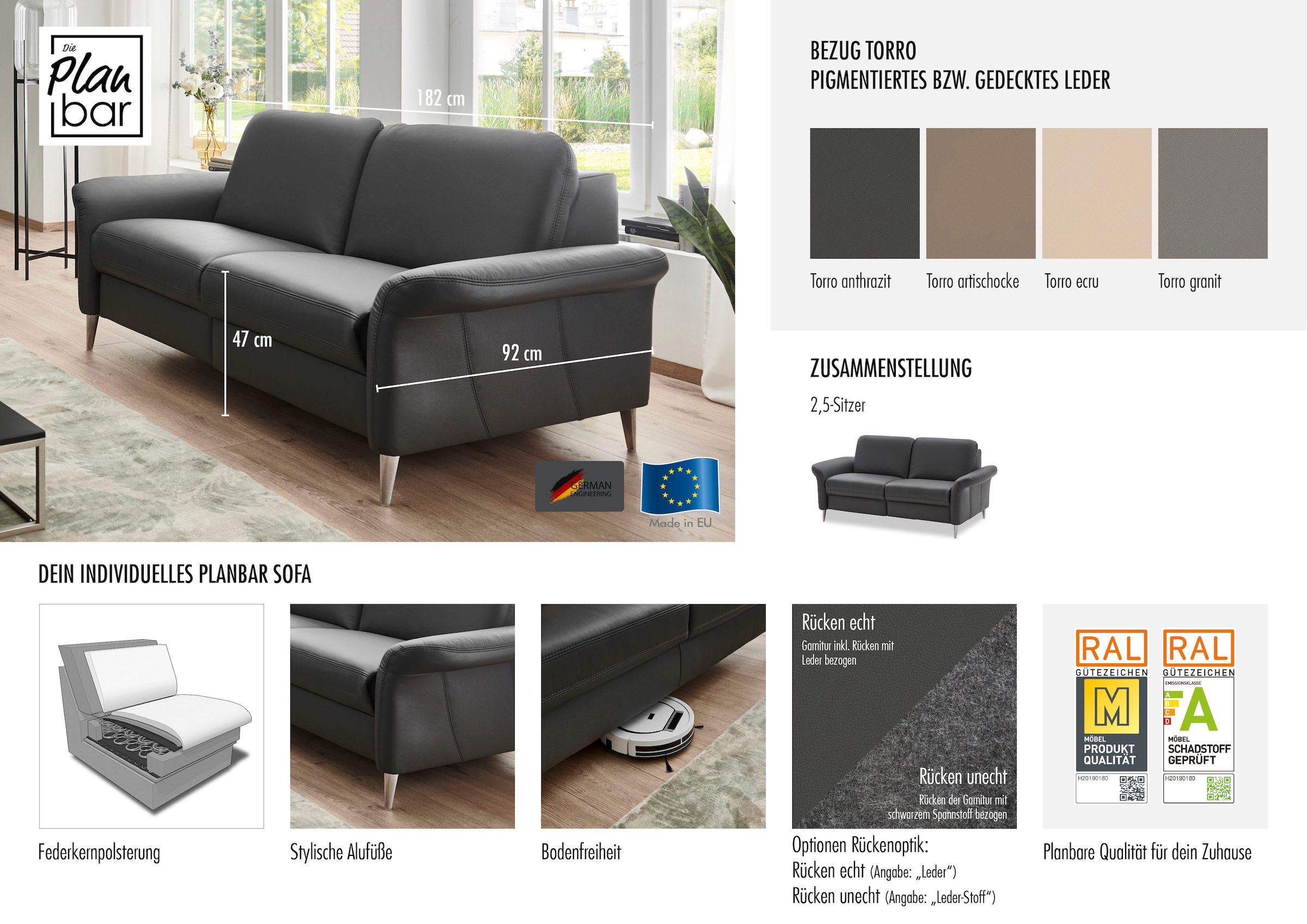 Die PlanBar 2,5-Sitzer »PN-EM23187 ohne Kopfstützen« mit Federkern für einen hohen Sitzkomfort