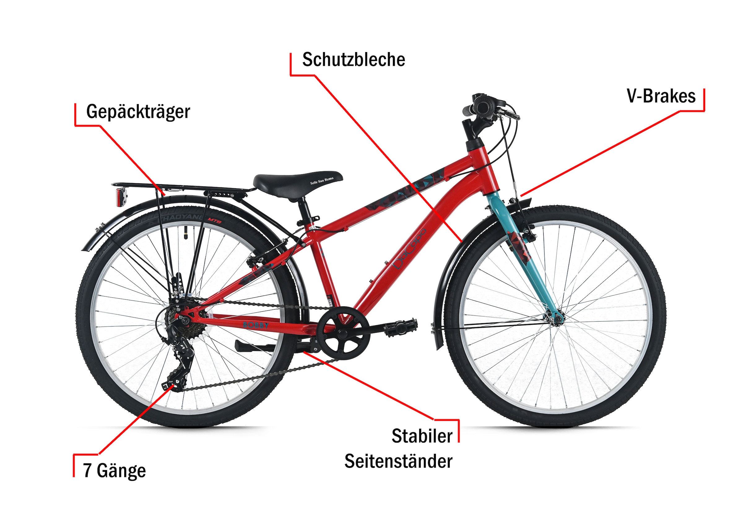 Dacapo Kinderfahrrad »DaCapo Kinderfahrrad 24" Bobby 7 Gänge - Ab 8 Jahre« 7 Gang Kettenschaltung