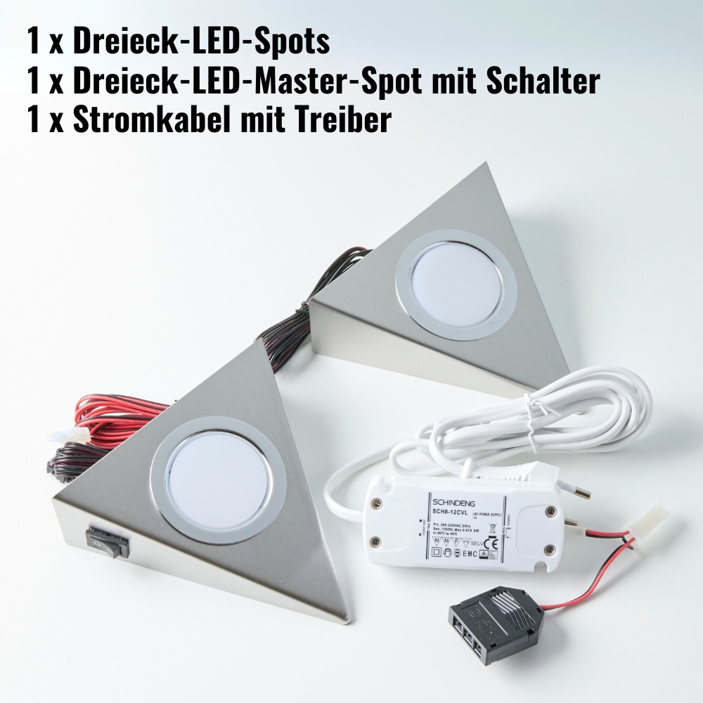 Loevschall Unterschrankleuchte »Emerald Kit Unterbauleuchte Küche LED 230V, 3er-Set, LED-Lampe«, Leuchtmittel LED-Modul | LED fest integriert, Weißlicht, einfache Installation, integriertem Schalter, Edelstahl